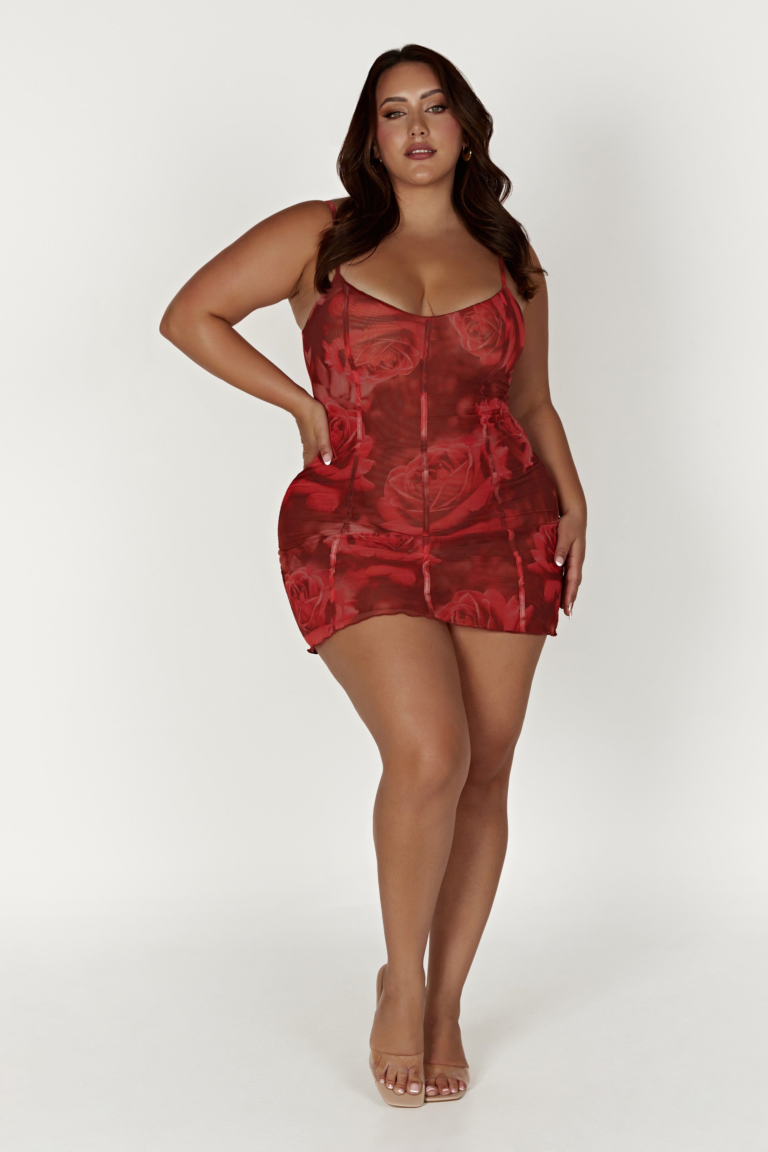 Esther Mesh Panelled Mini Dress - Oversized Rose Print sold by Meshki product image thumbnail 4