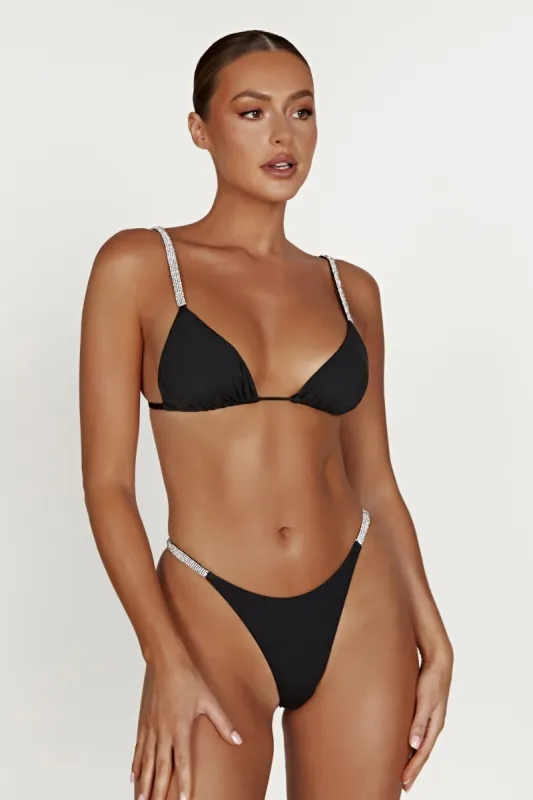 Finley Diamante Band Recycled Bikini Top - Black made by Meshki
