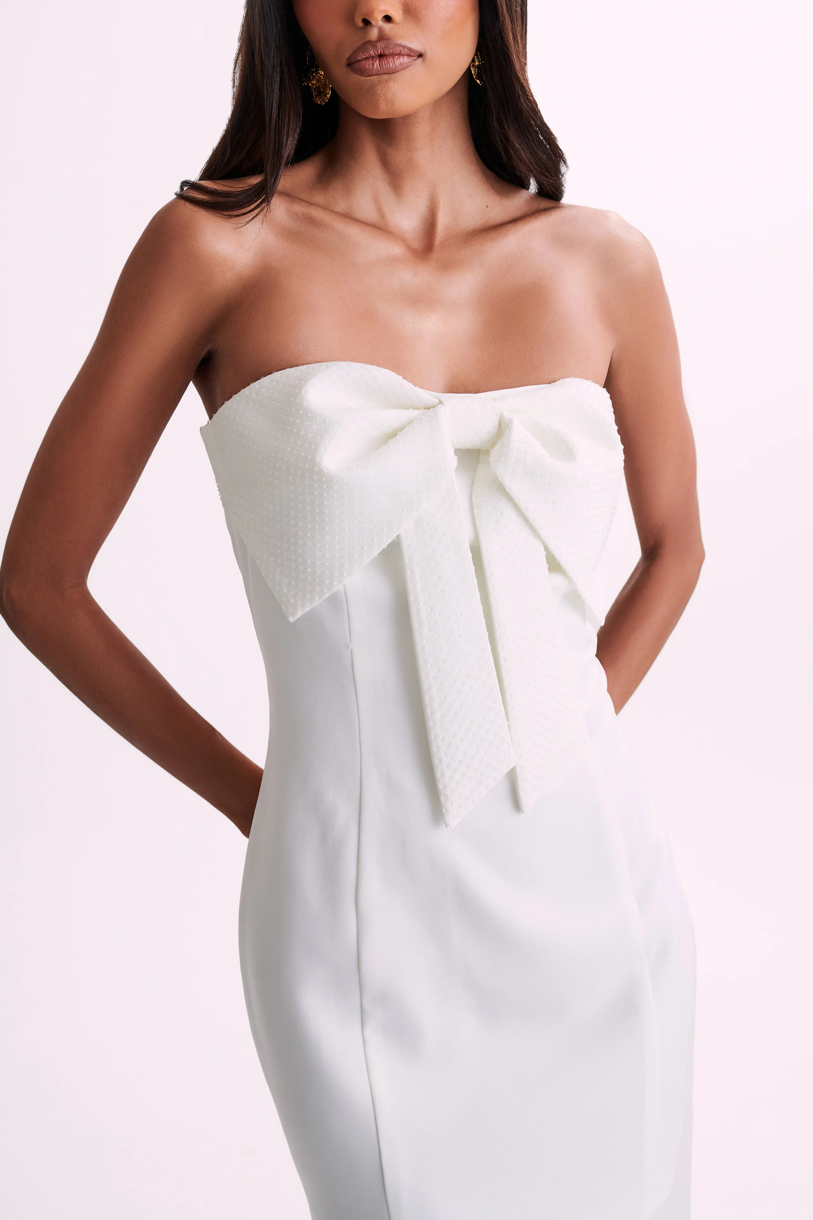 Saoirse Strapless Mini Dress With Diamante Bow - White sold by Meshki product image thumbnail 2