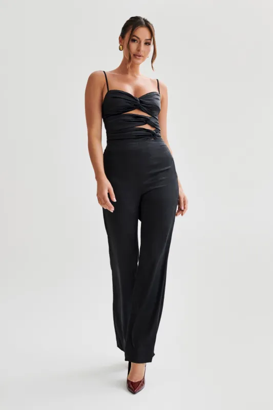 Elina Twist Satin Jumpsuit - Black sold by Meshki