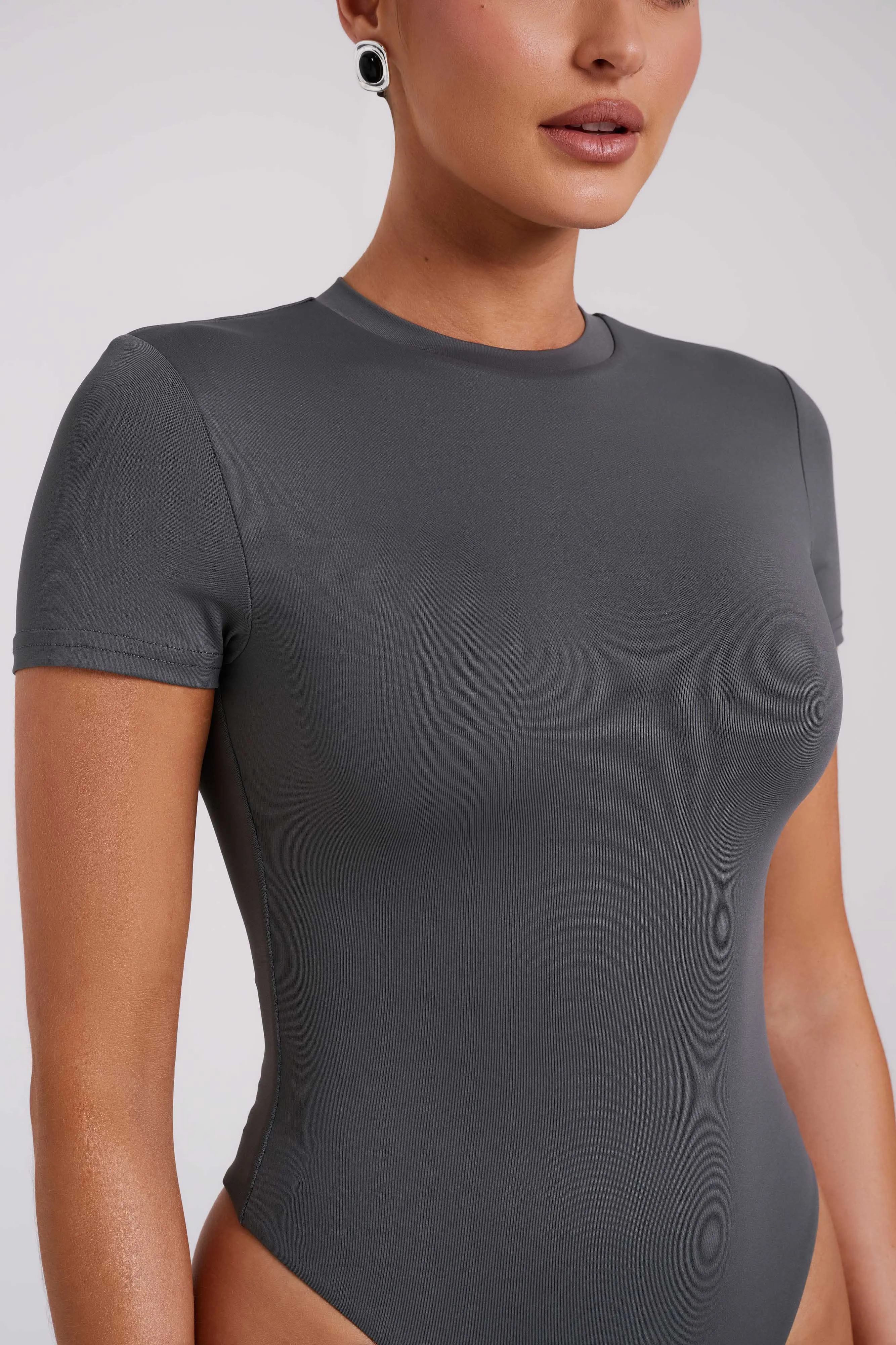 Francesca Recycled Nylon Crew Neck Short Sleeve Bodysuit - Charcoal sold by Meshki product image thumbnail 3