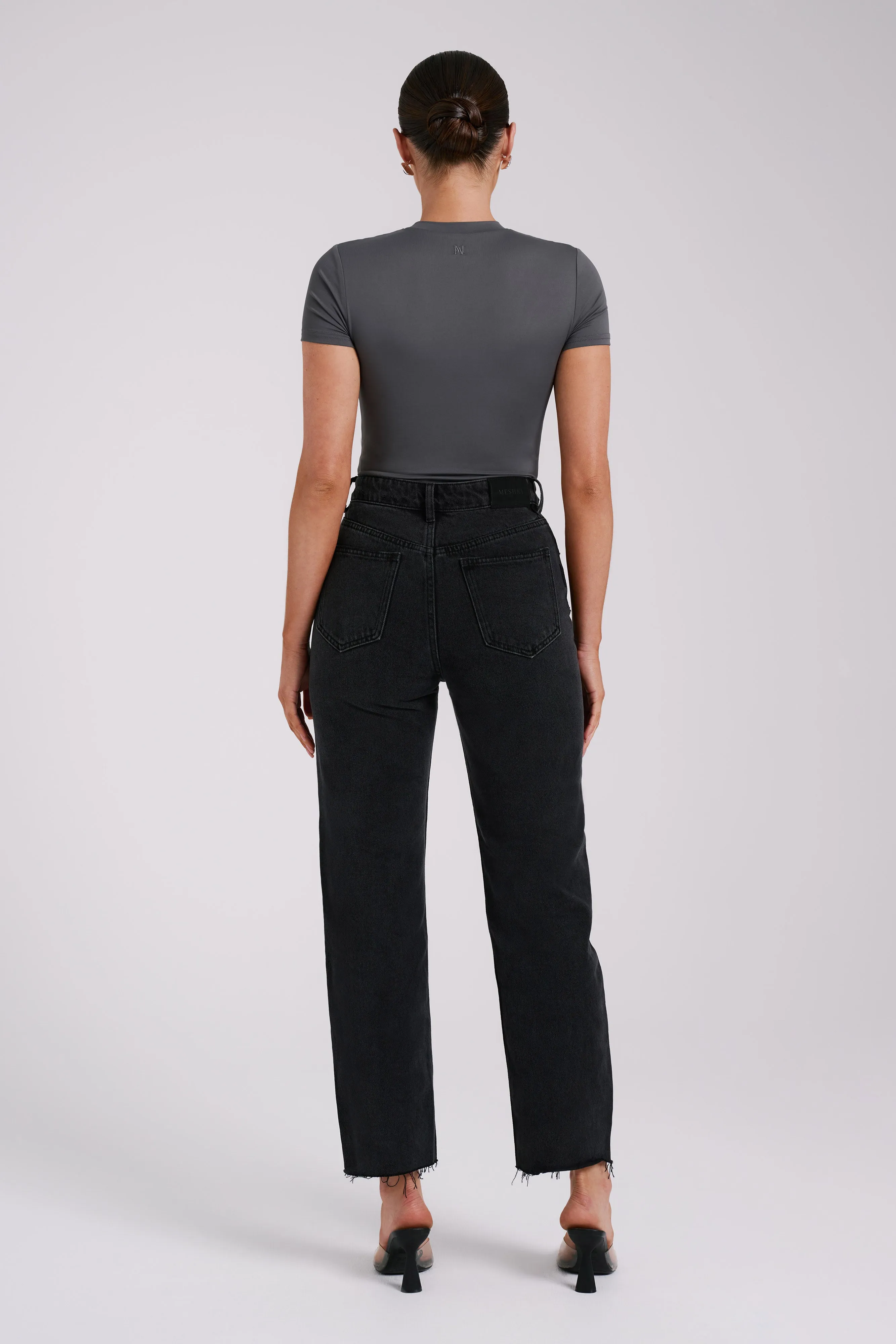 Francesca Recycled Nylon Crew Neck Short Sleeve Bodysuit - Charcoal sold by Meshki product image thumbnail 5