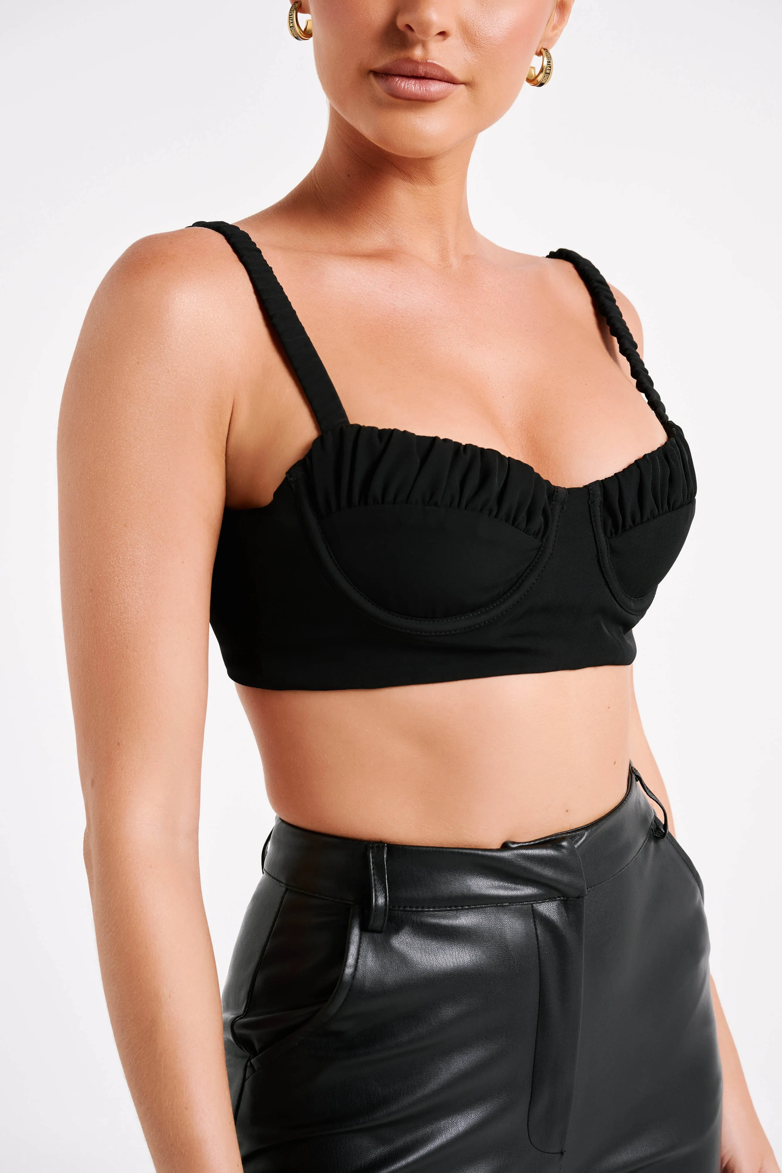 Zaira Cupped Crepe Crop Top - Black sold by Meshki product image thumbnail 2