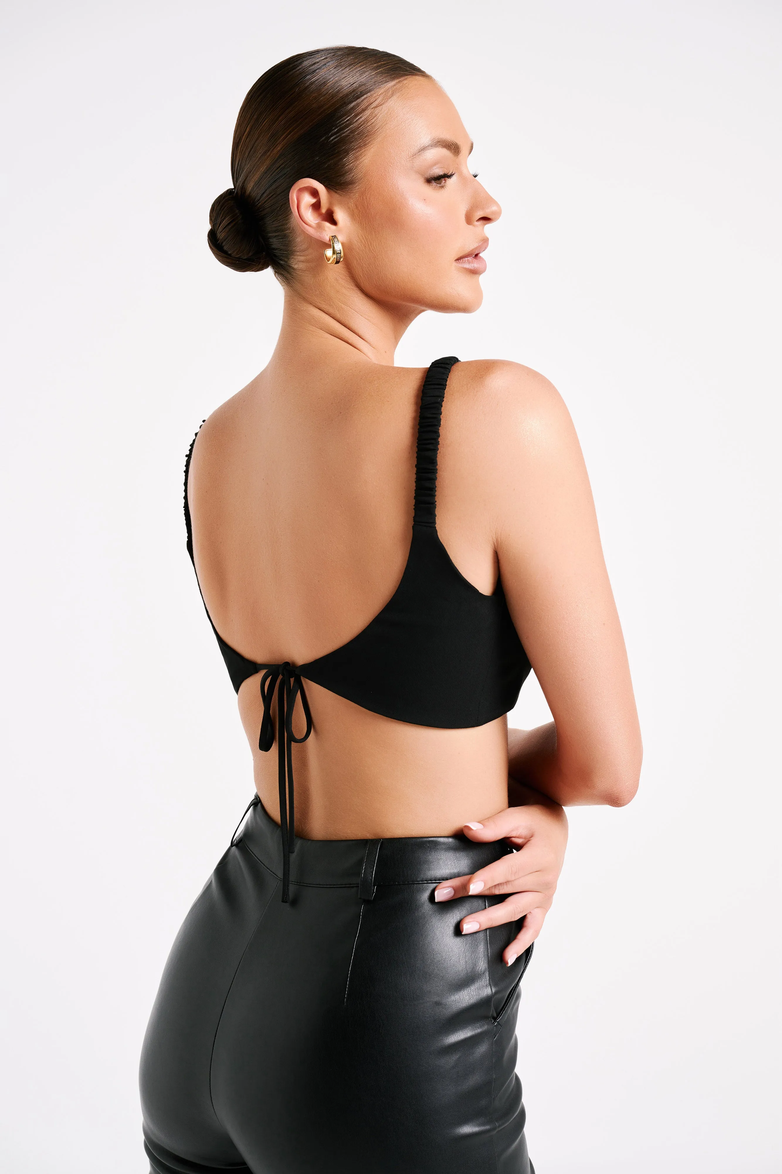 Zaira Cupped Crepe Crop Top - Black sold by Meshki product image thumbnail 3