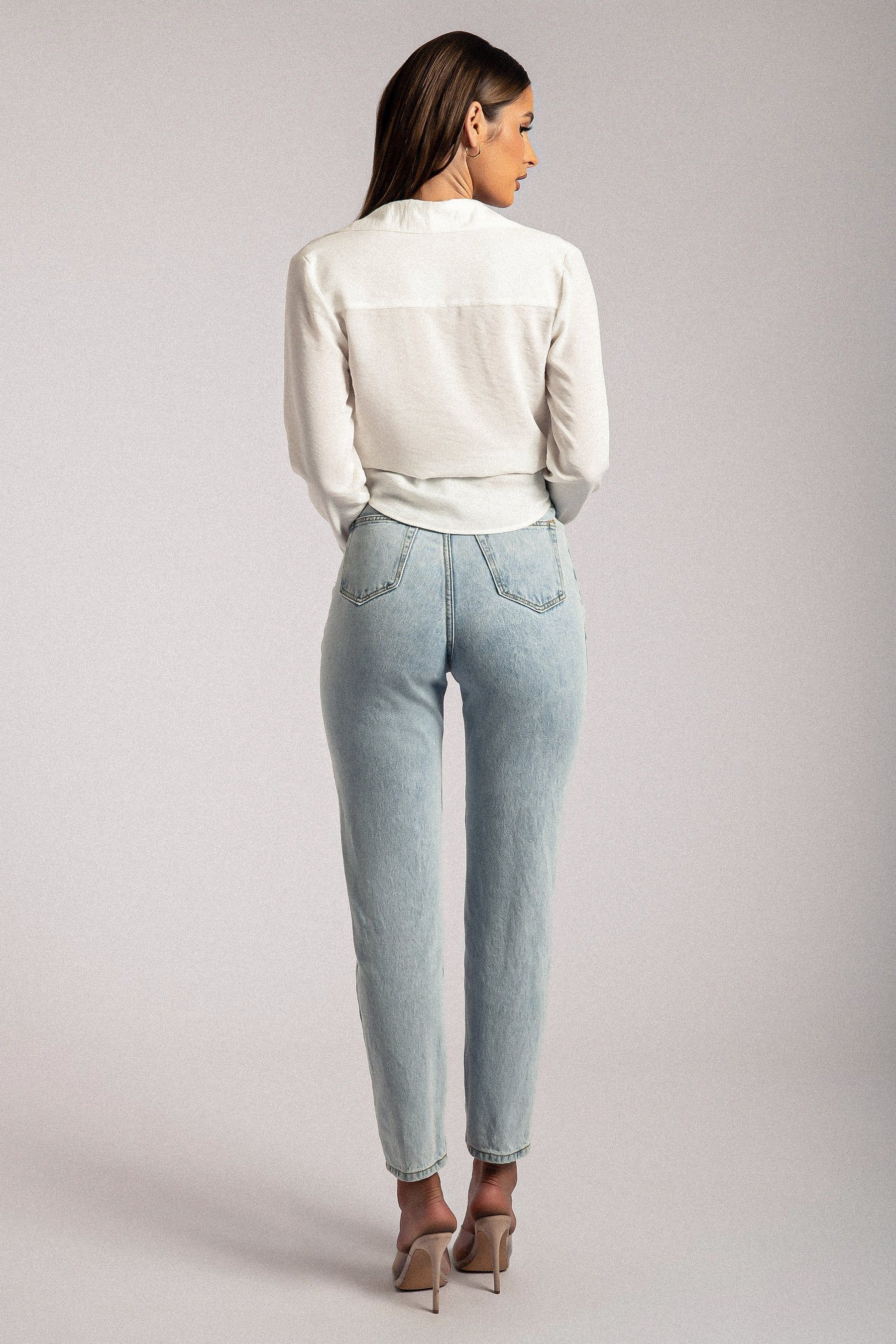 Rona Front Tie Long Sleeve Crop Top - White sold by Meshki product image thumbnail 8