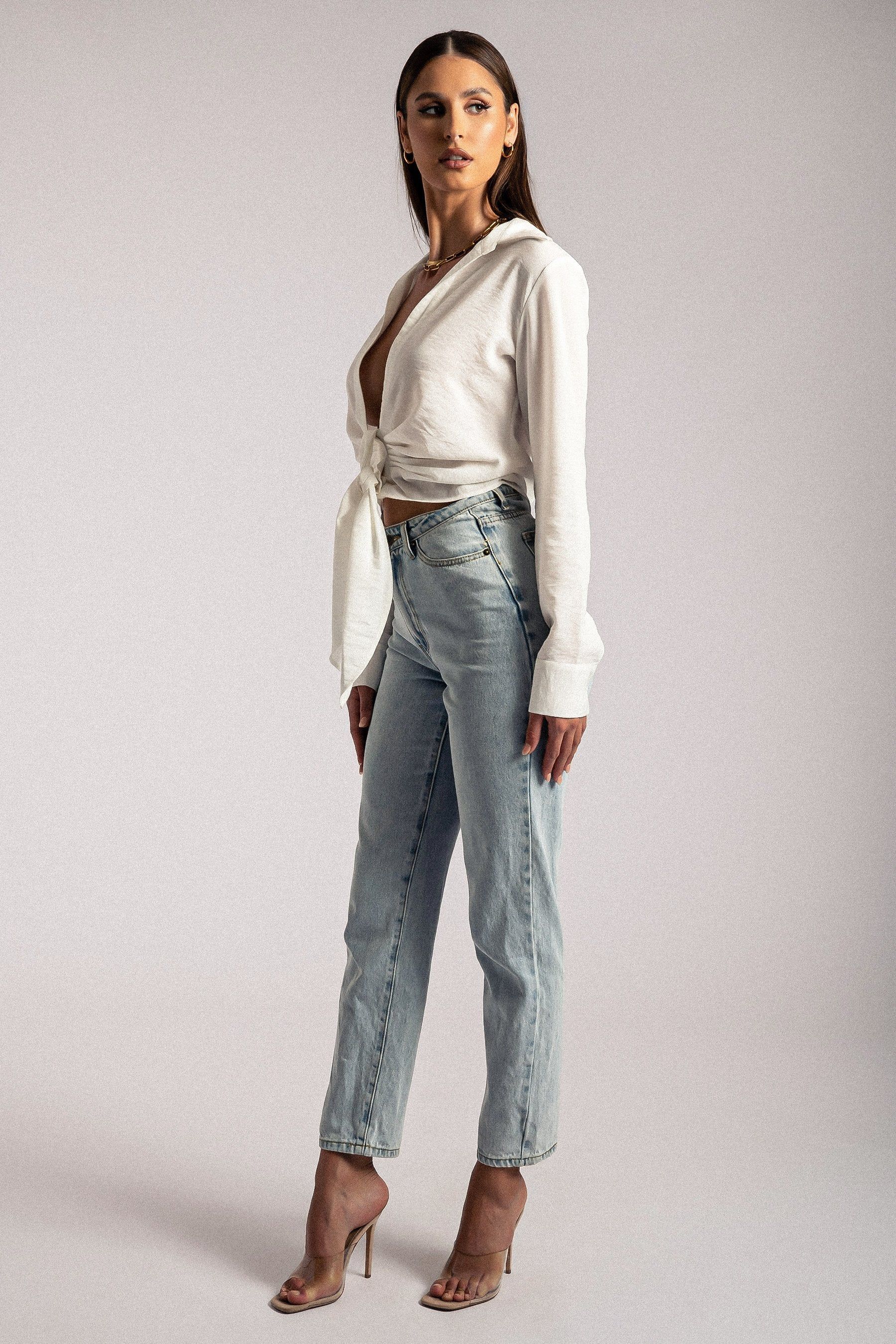 Rona Front Tie Long Sleeve Crop Top - White sold by Meshki product image thumbnail 12