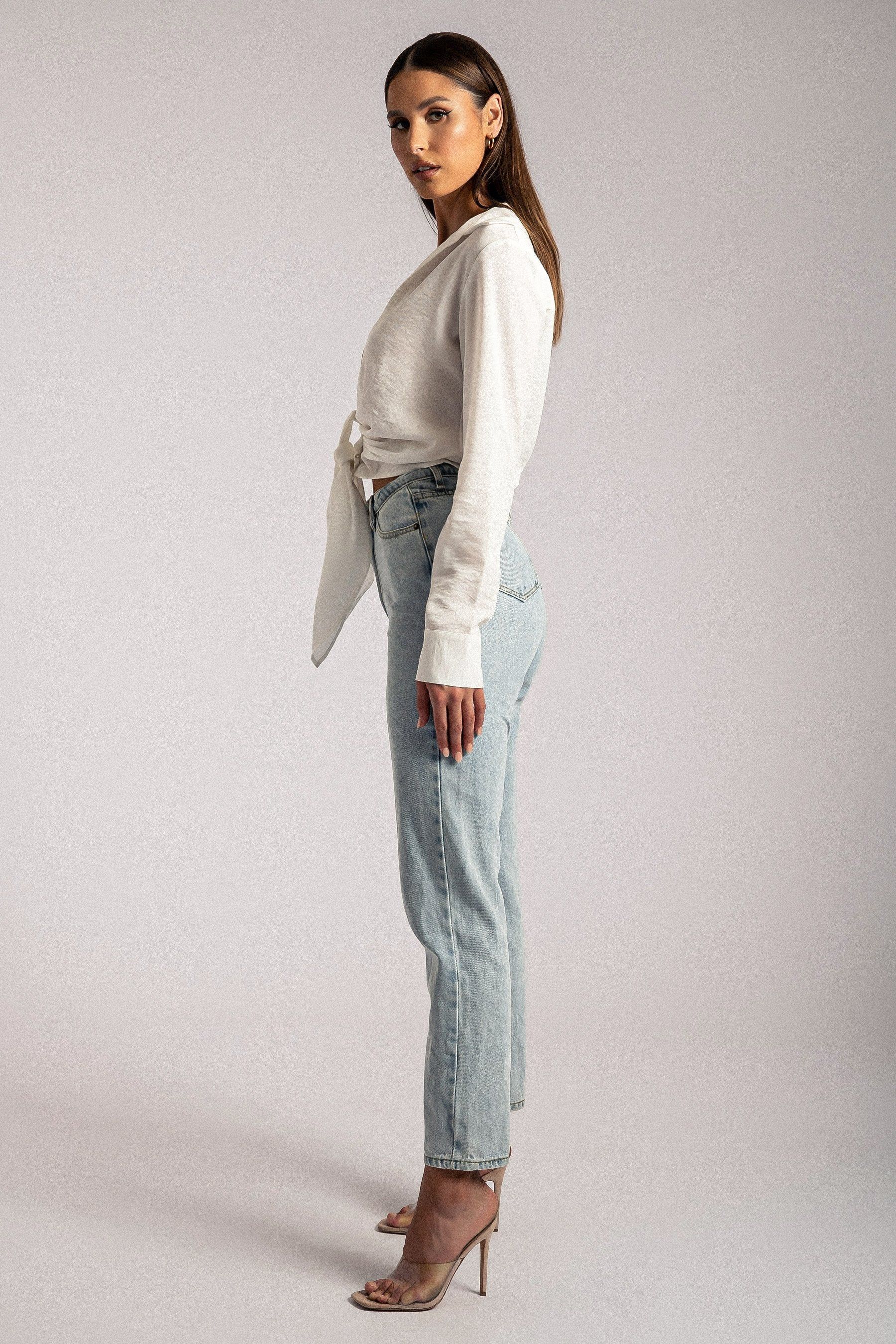 Rona Front Tie Long Sleeve Crop Top - White sold by Meshki product image thumbnail 10