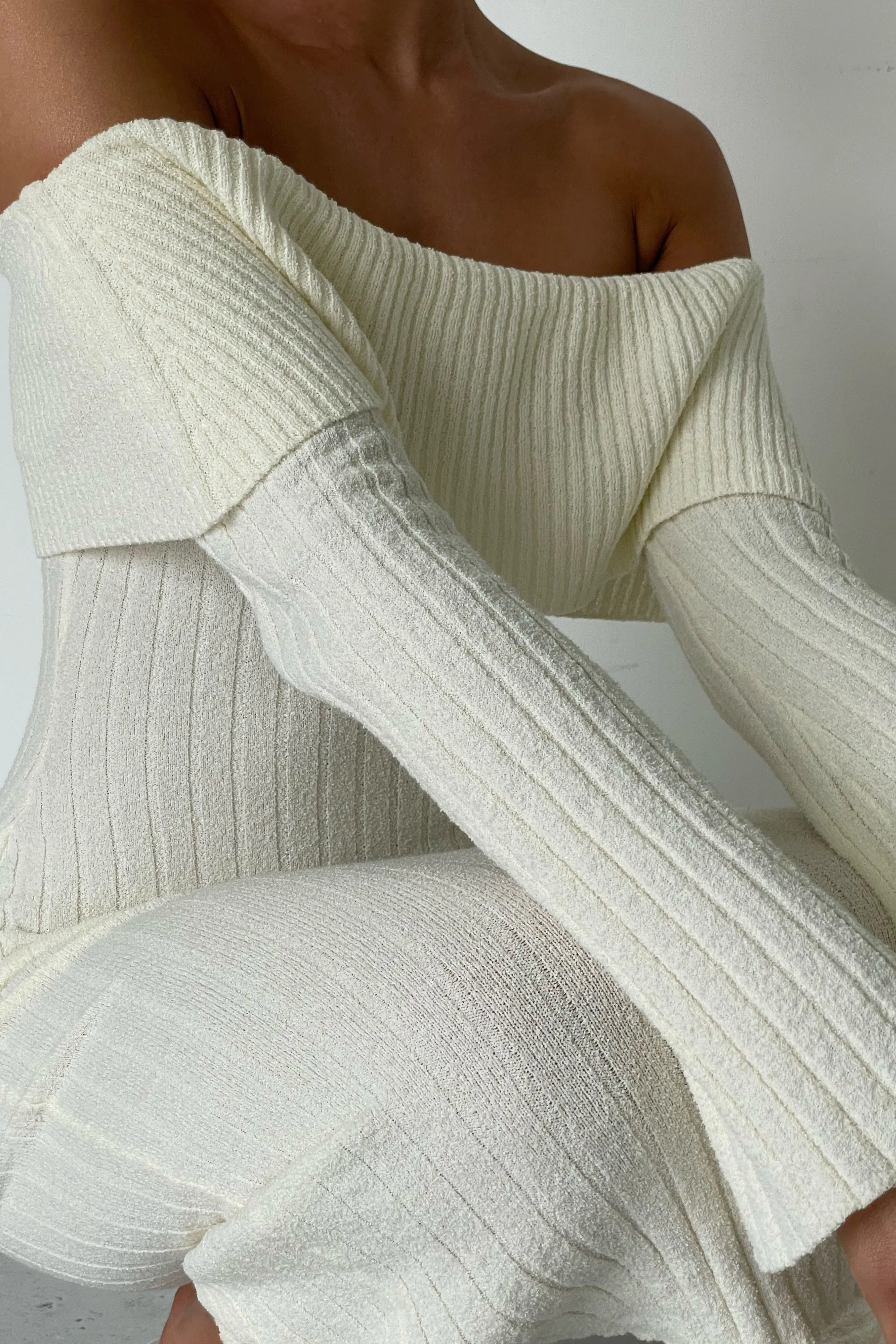 Stefania Off Shoulder Knit Dress - White sold by Meshki product image thumbnail 3