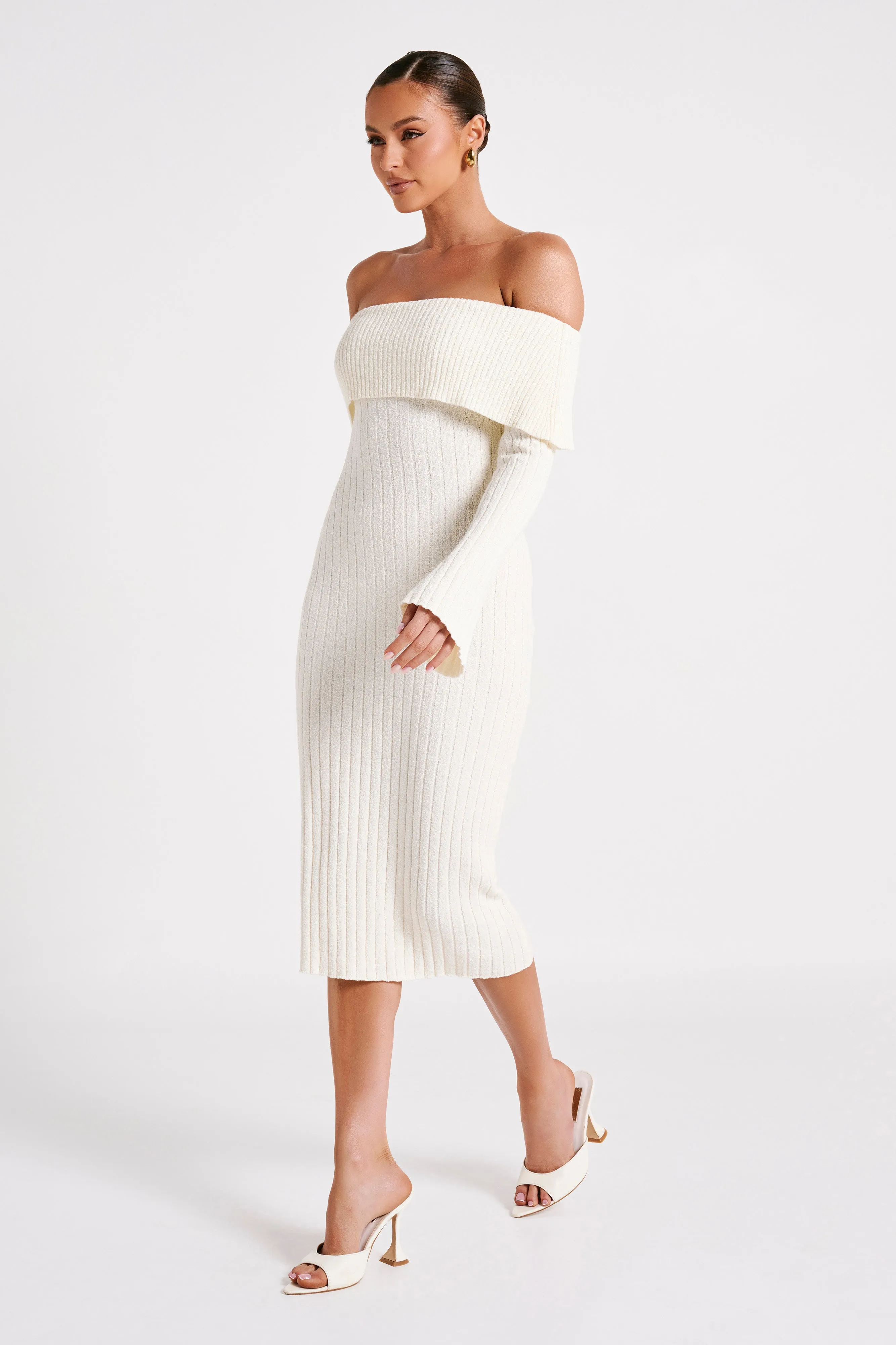 Stefania Off Shoulder Knit Dress - White sold by Meshki product image thumbnail 4