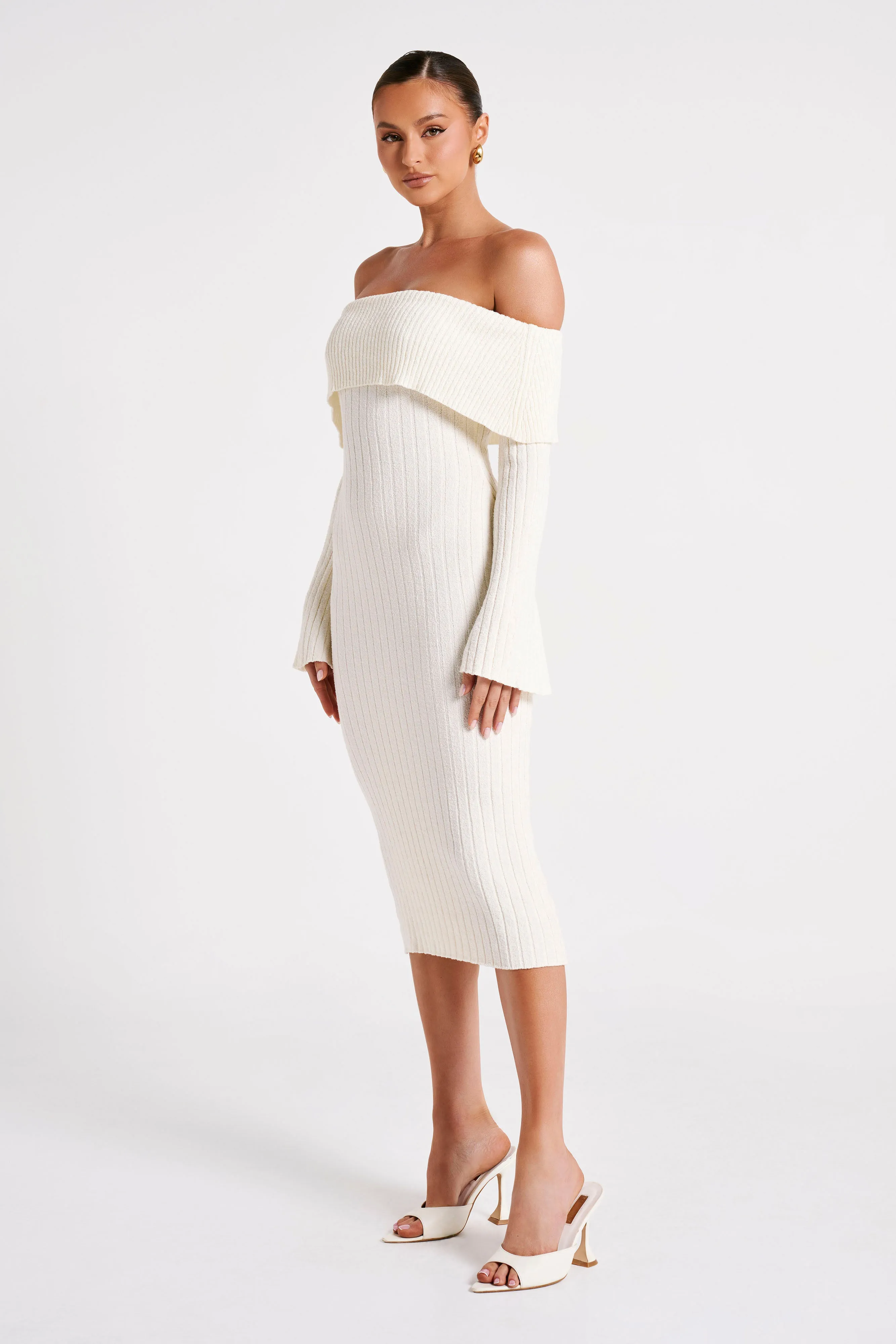 Stefania Off Shoulder Knit Dress - White sold by Meshki product image thumbnail 5