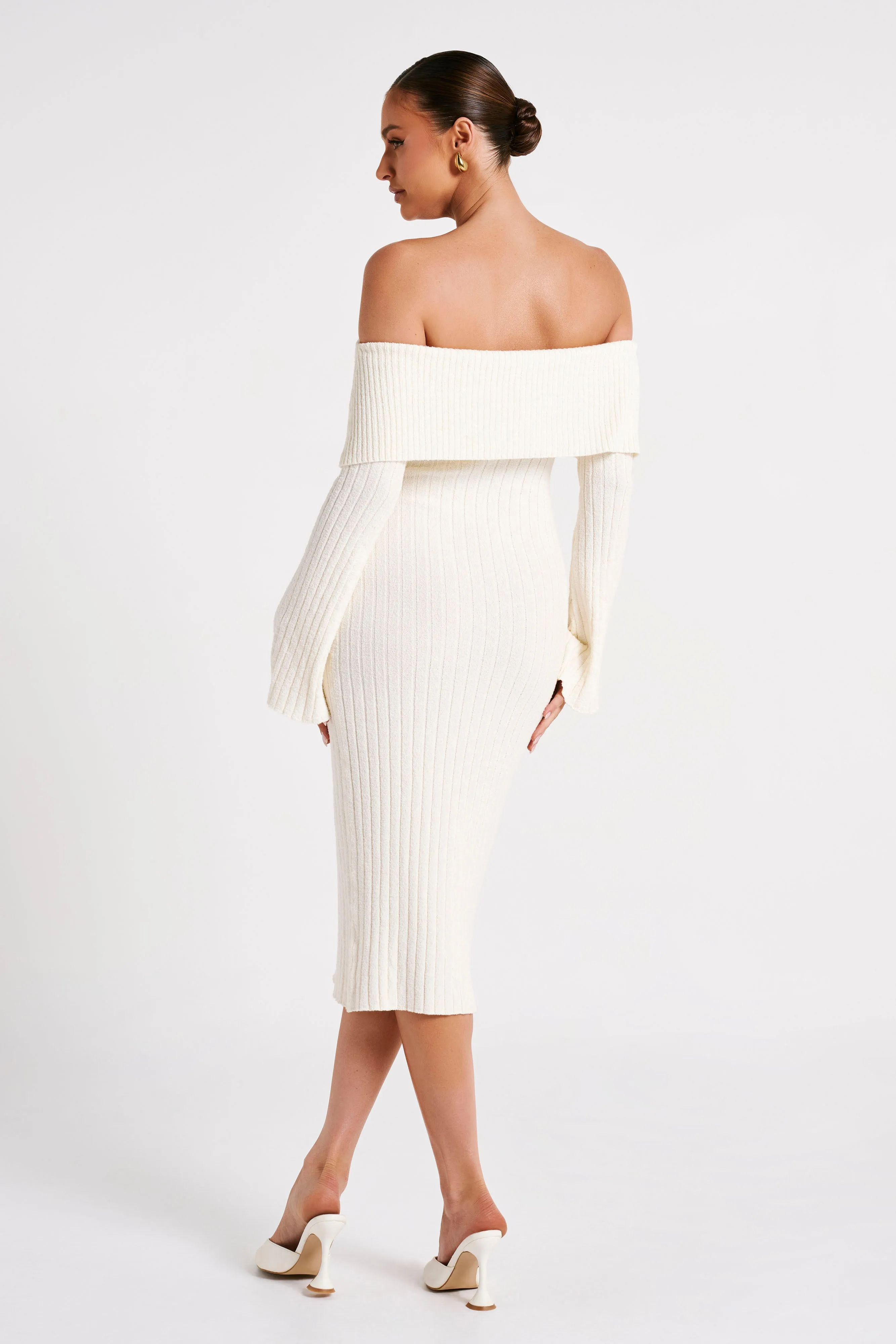 Stefania Off Shoulder Knit Dress - White sold by Meshki product image thumbnail 2