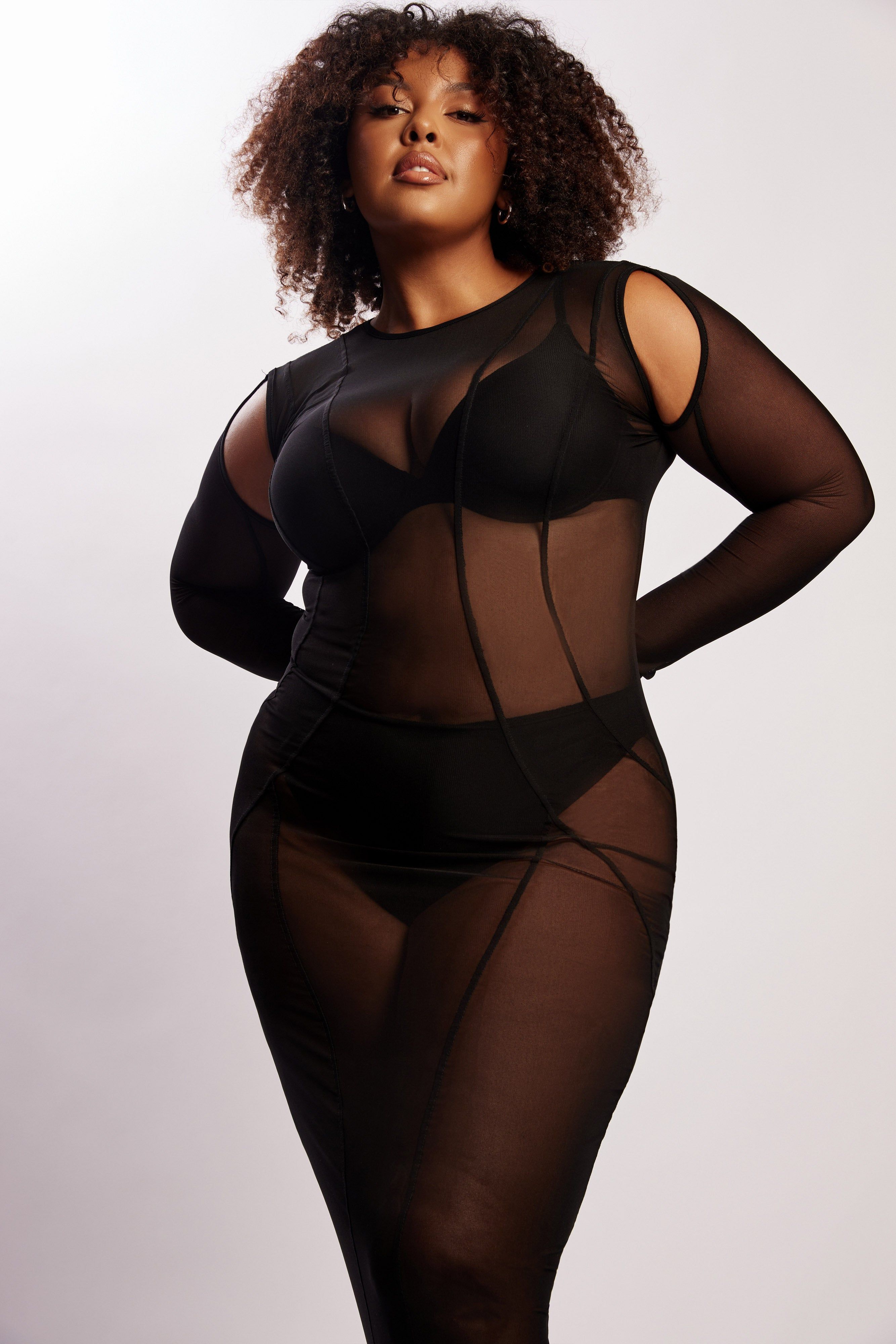 Ciara Mesh Cut Out Sleeve Maxi Dress - Black sold by Meshki product image thumbnail 8