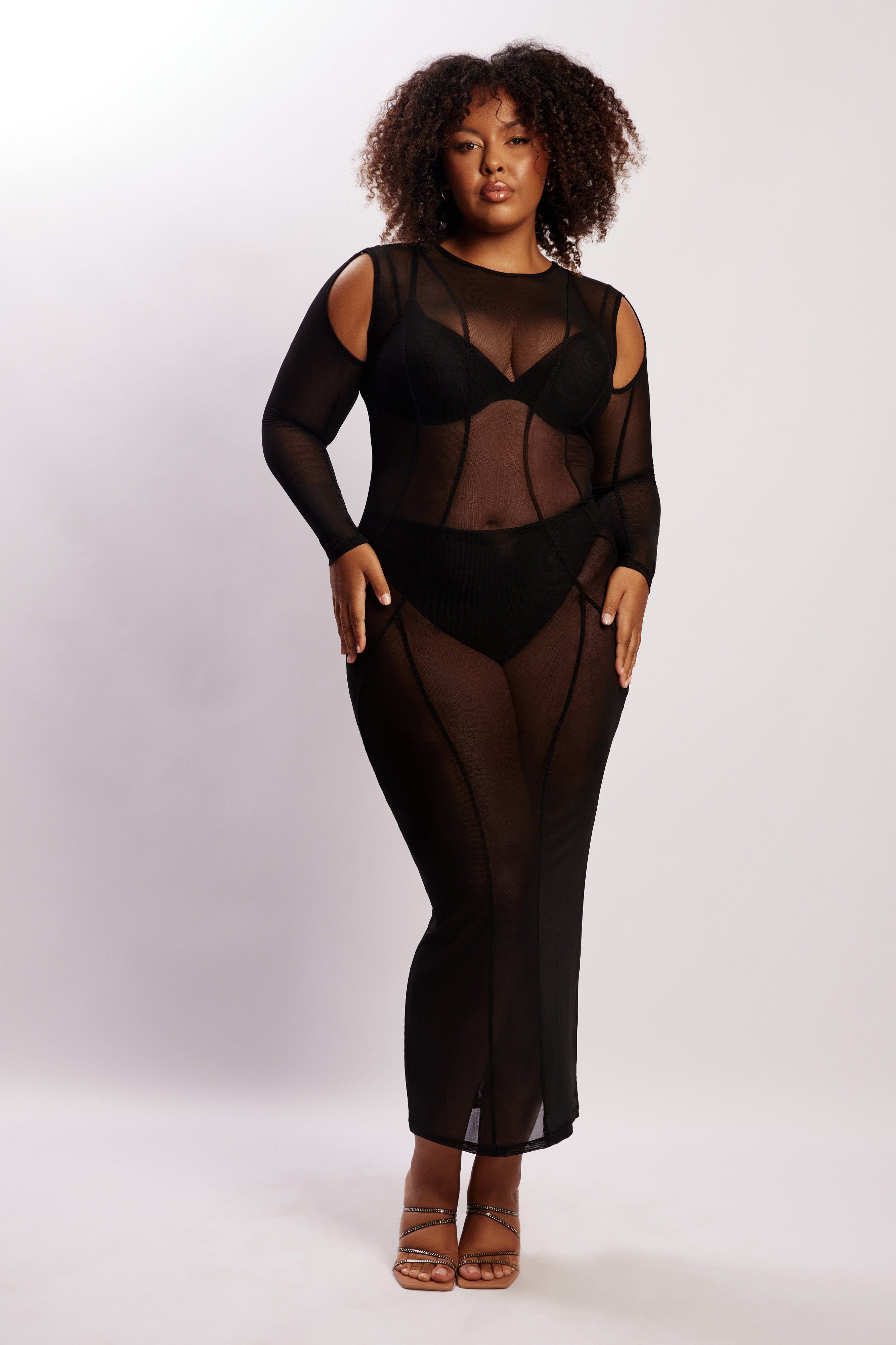 Ciara Mesh Cut Out Sleeve Maxi Dress - Black sold by Meshki product image thumbnail 3