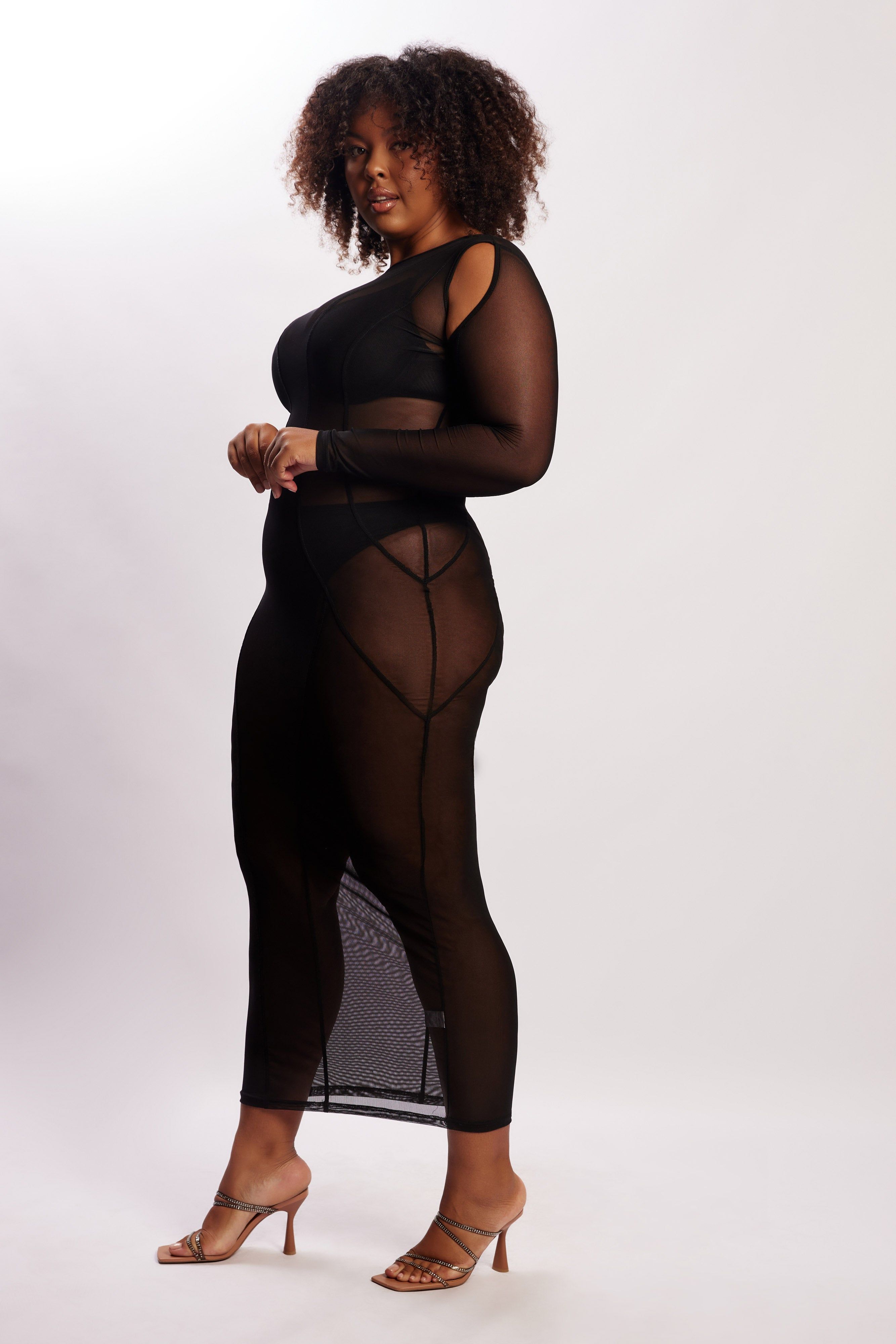 Ciara Mesh Cut Out Sleeve Maxi Dress - Black sold by Meshki product image thumbnail 7