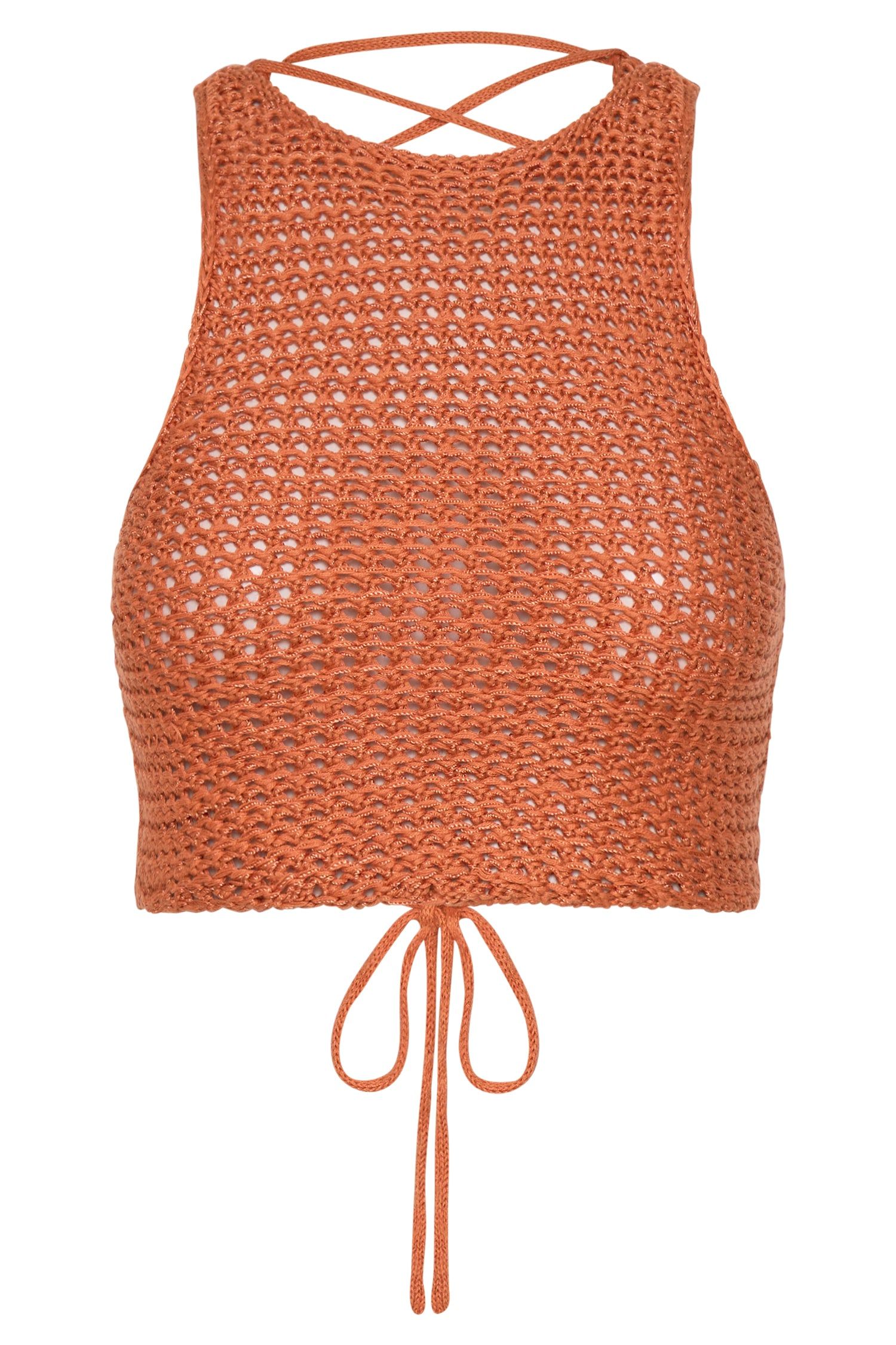 Raquel Crochet Lace Up Back Top - Burnt Orange sold by Meshki product image thumbnail 9