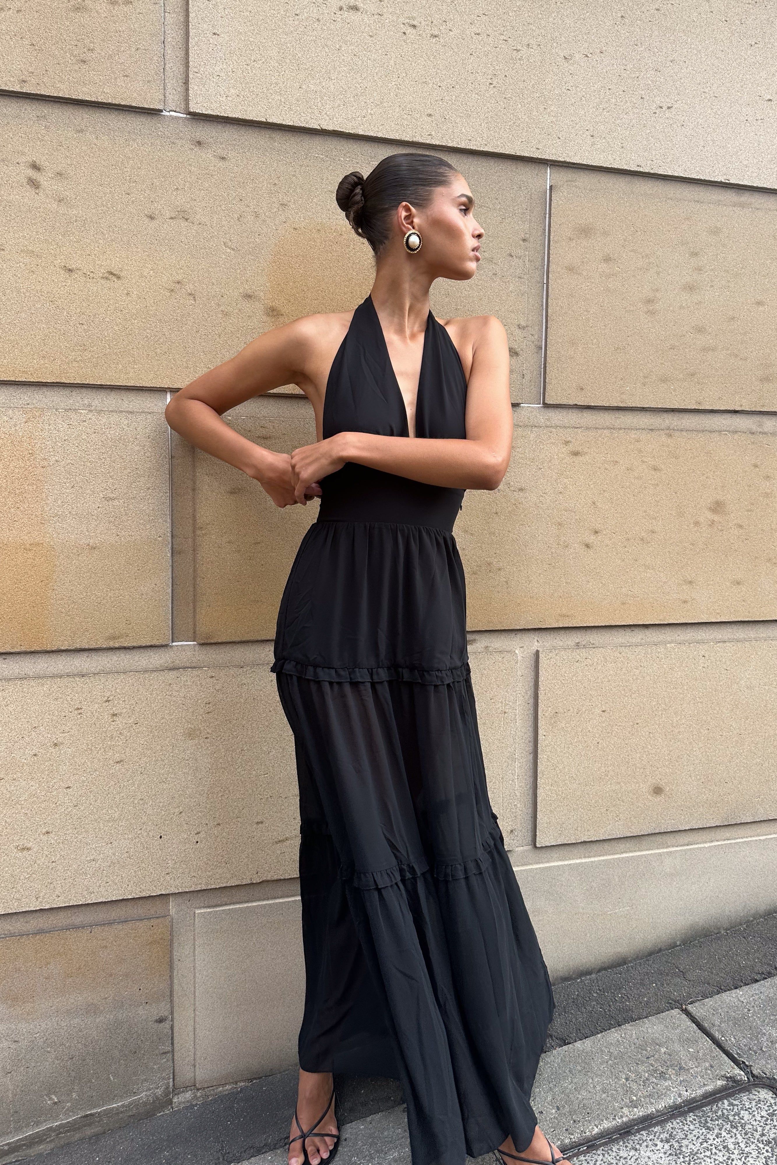 Marianna Tiered Halter Maxi Dress - Black sold by Meshki product image thumbnail 3