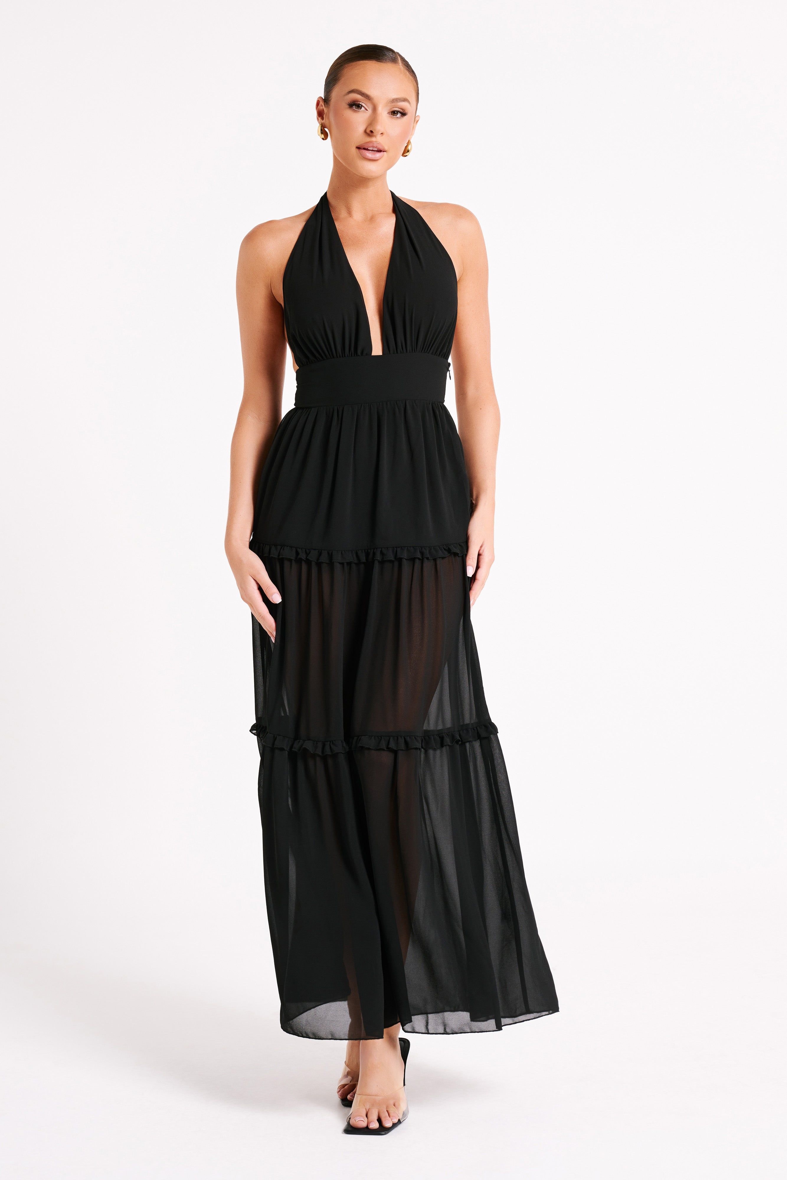 Marianna Tiered Halter Maxi Dress - Black sold by Meshki product image thumbnail 4