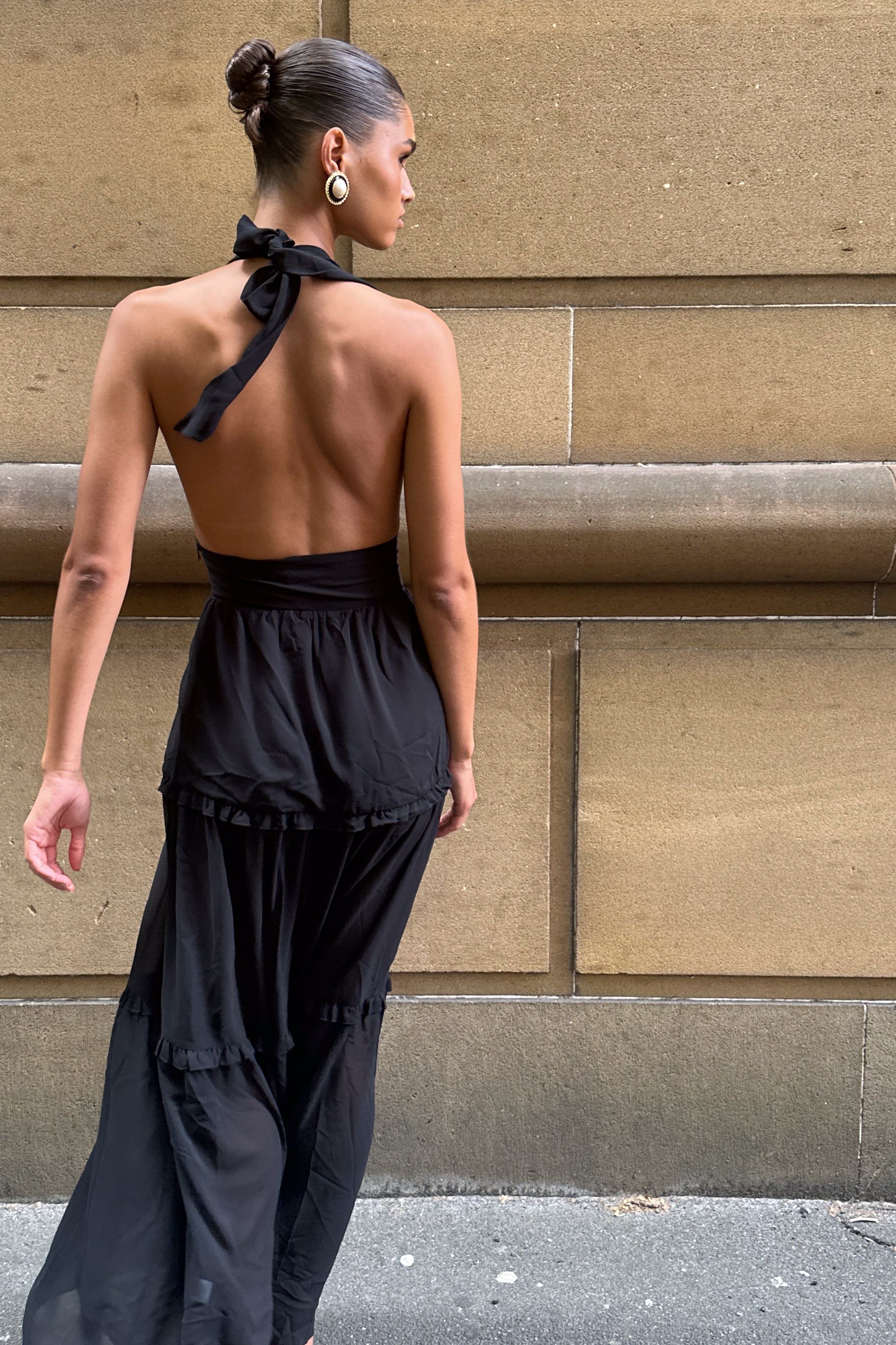 Marianna Tiered Halter Maxi Dress - Black sold by Meshki product image thumbnail 2