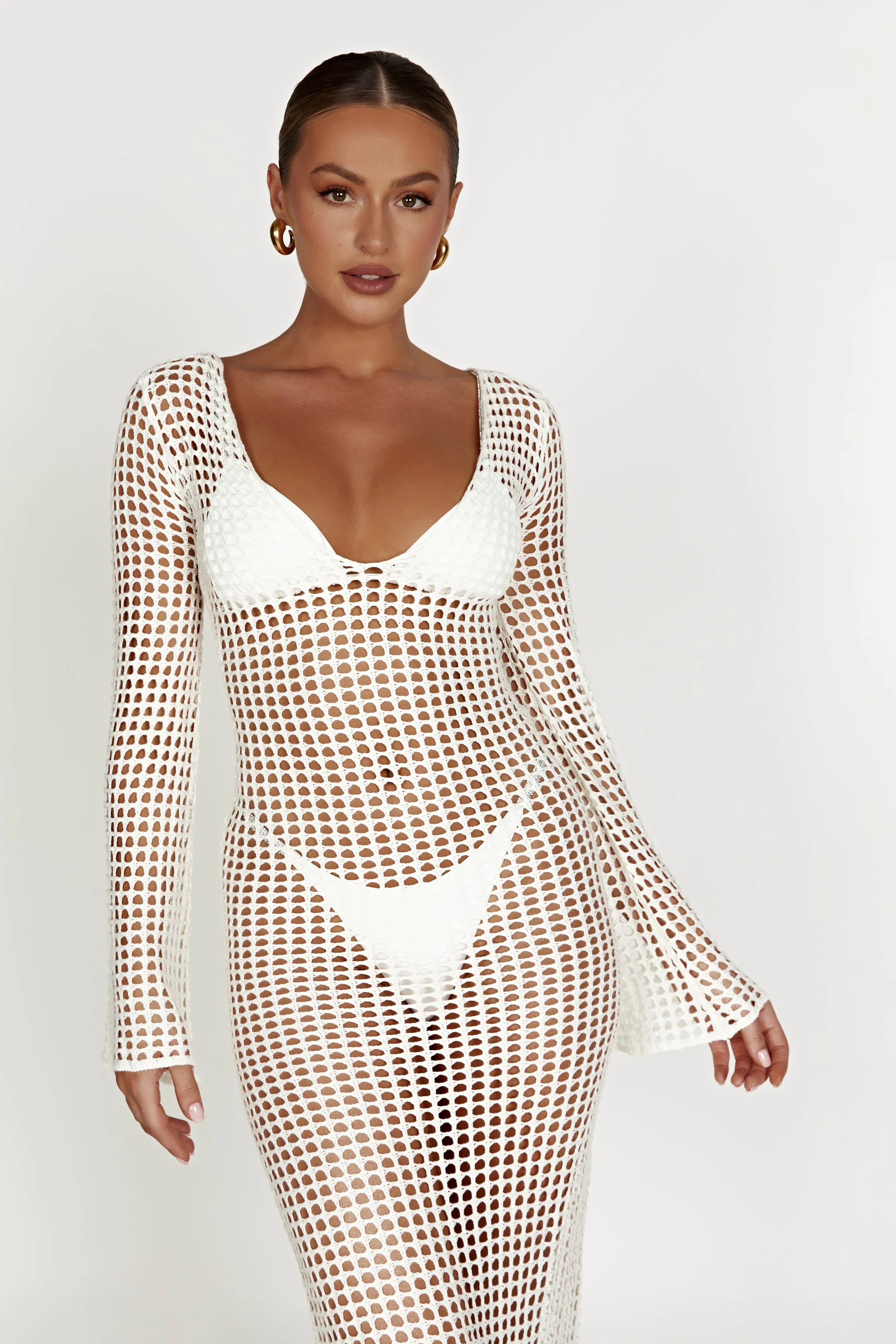 Murphy Long Sleeve Crochet Maxi Dress - White sold by Meshki product image thumbnail 4