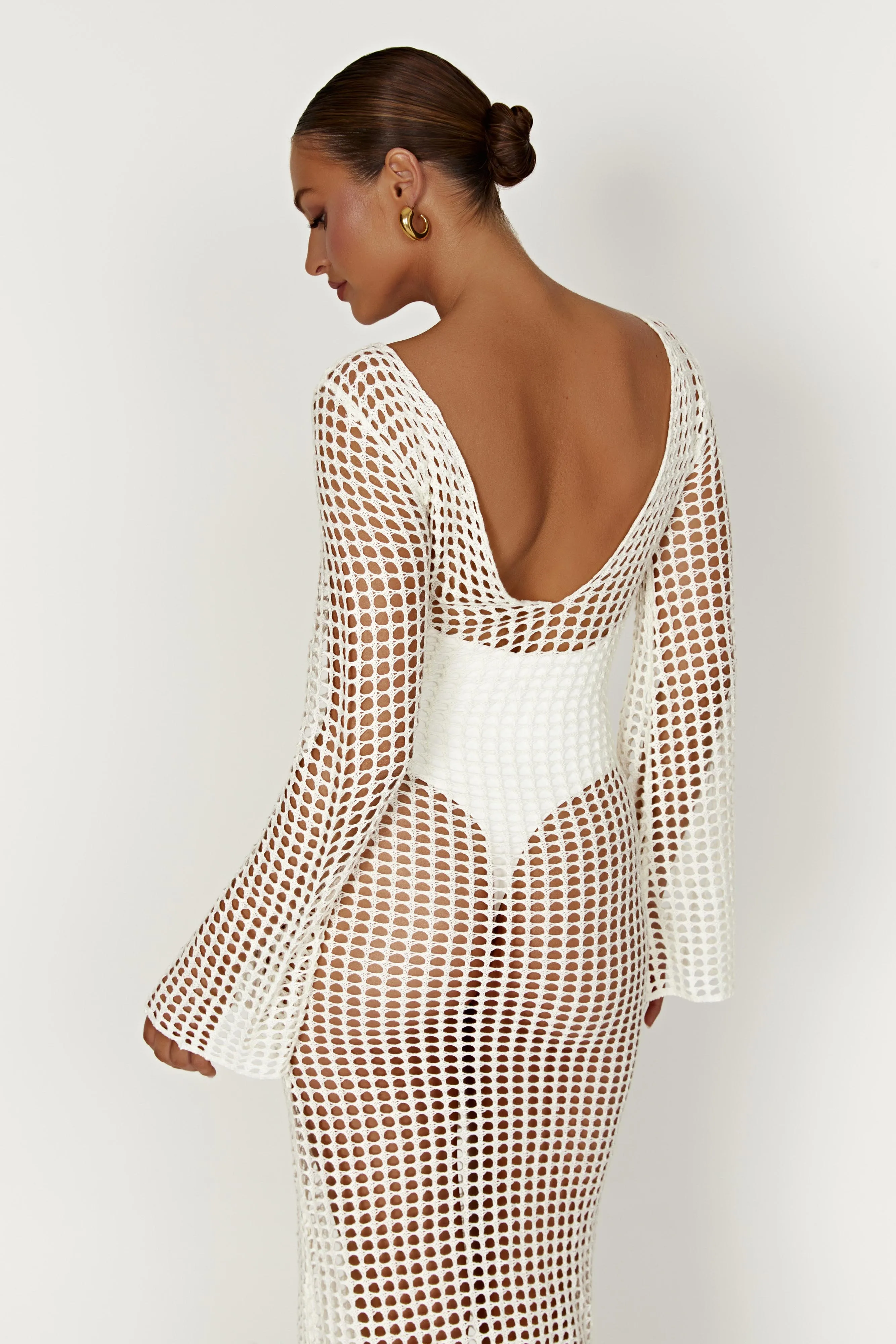 Murphy Long Sleeve Crochet Maxi Dress - White sold by Meshki product image thumbnail 5