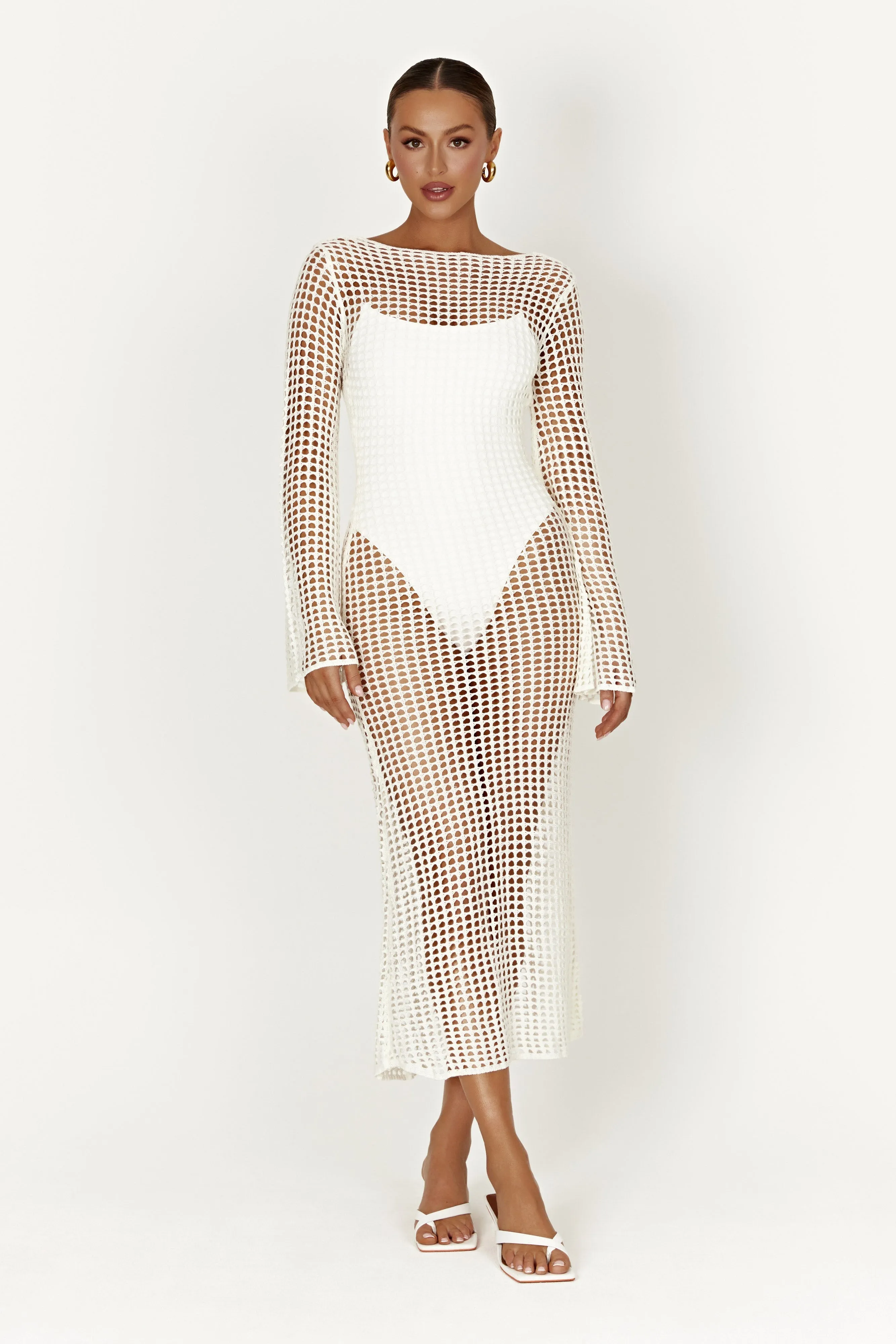 Murphy Long Sleeve Crochet Maxi Dress - White sold by Meshki product image thumbnail 3