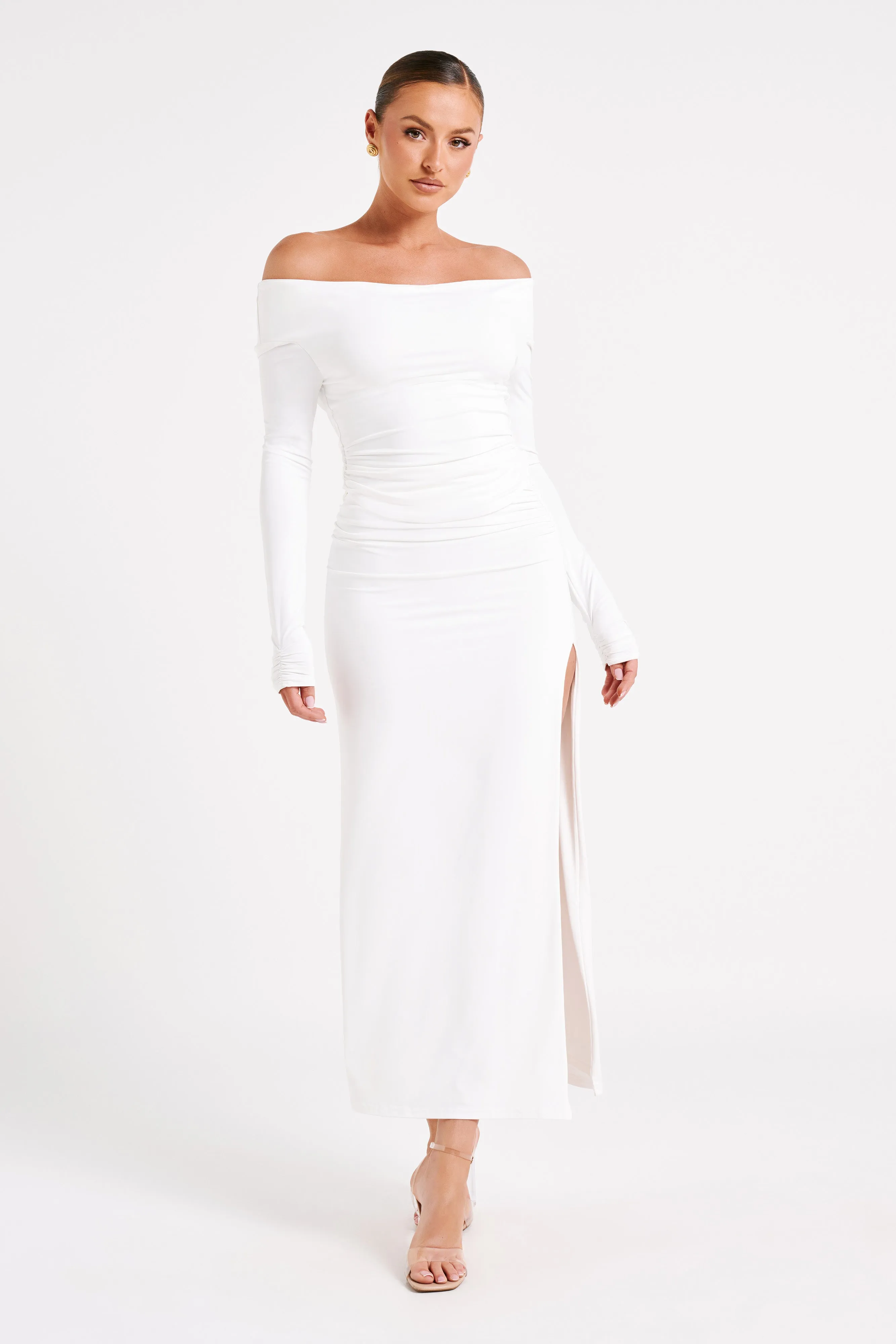 Emma Recycled Nylon Maxi Skirt - White sold by Meshki product image thumbnail 3