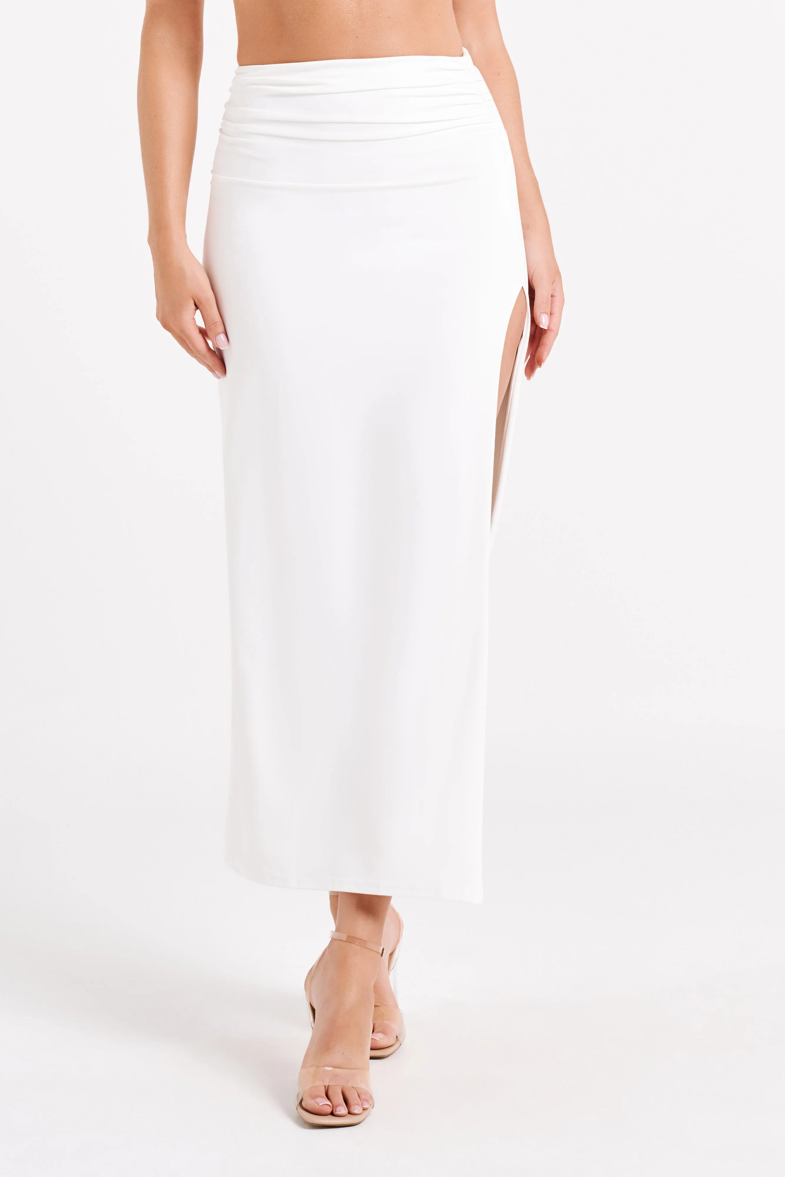 Emma Recycled Nylon Maxi Skirt - White sold by Meshki