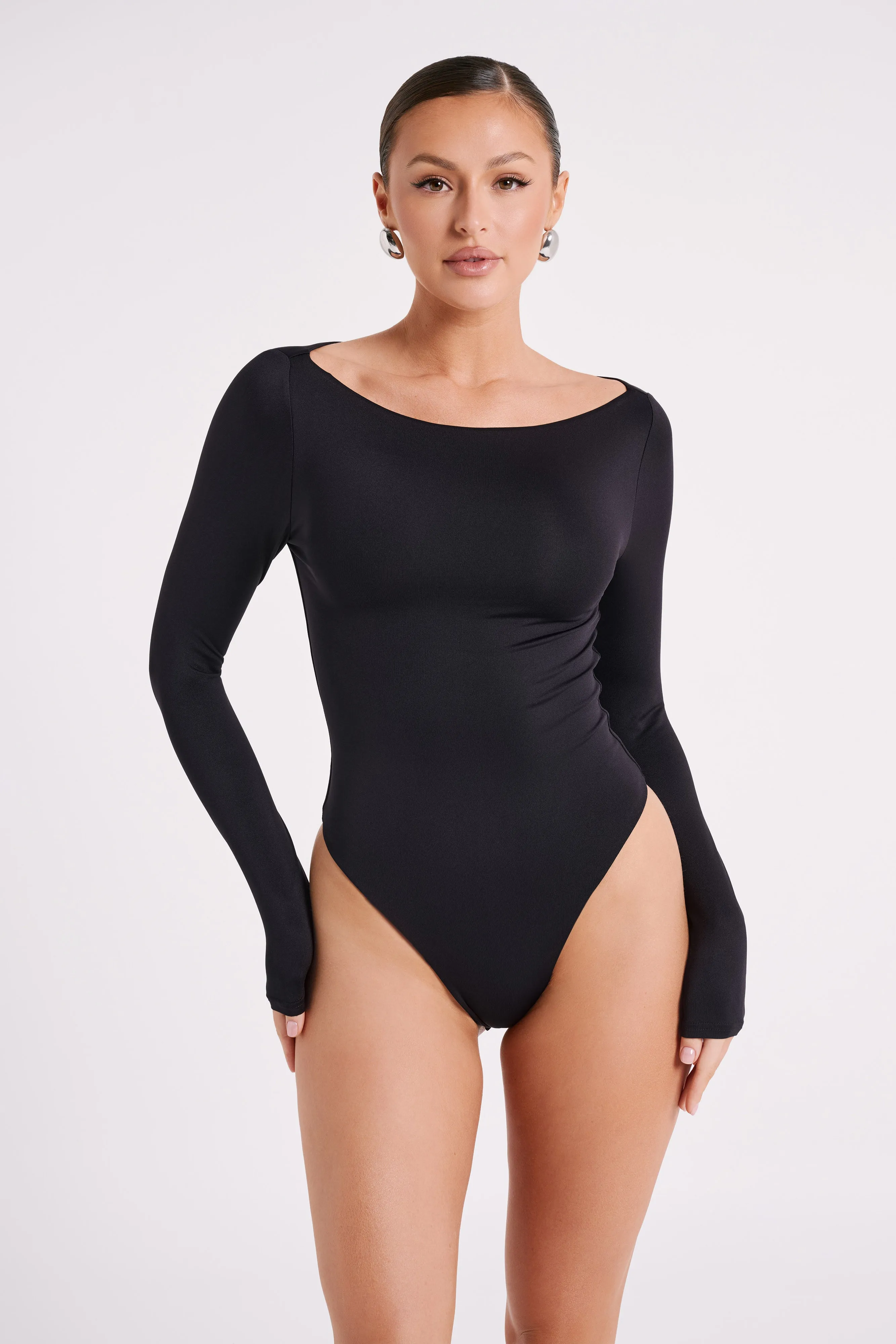 Cate Boatneck Long Sleeve Bodysuit - Black sold by Meshki