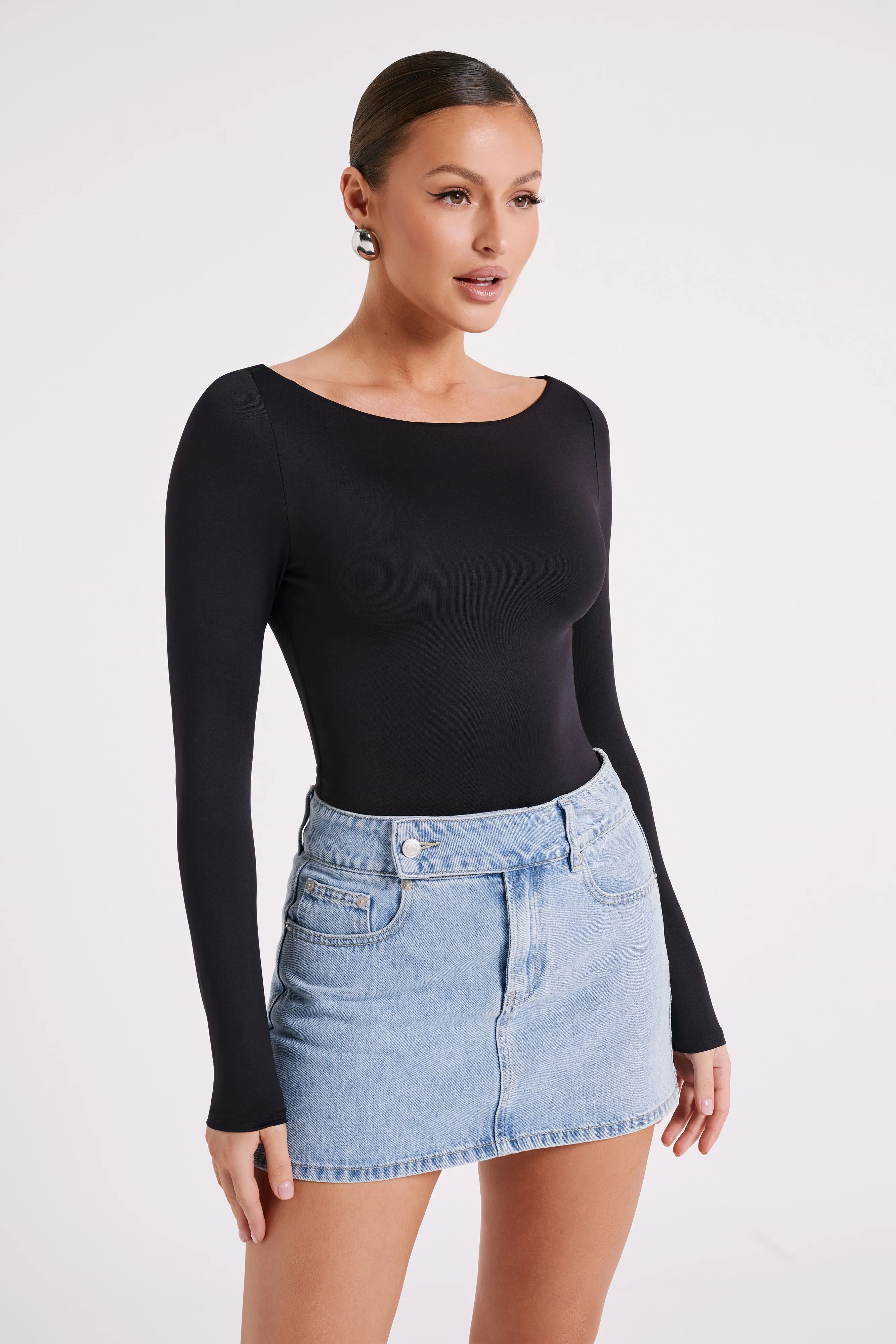Cate Boatneck Long Sleeve Bodysuit - Black sold by Meshki product image thumbnail 3