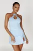 Adeline Rose Halter Mini Dress - Powder Blue sold by Meshki
