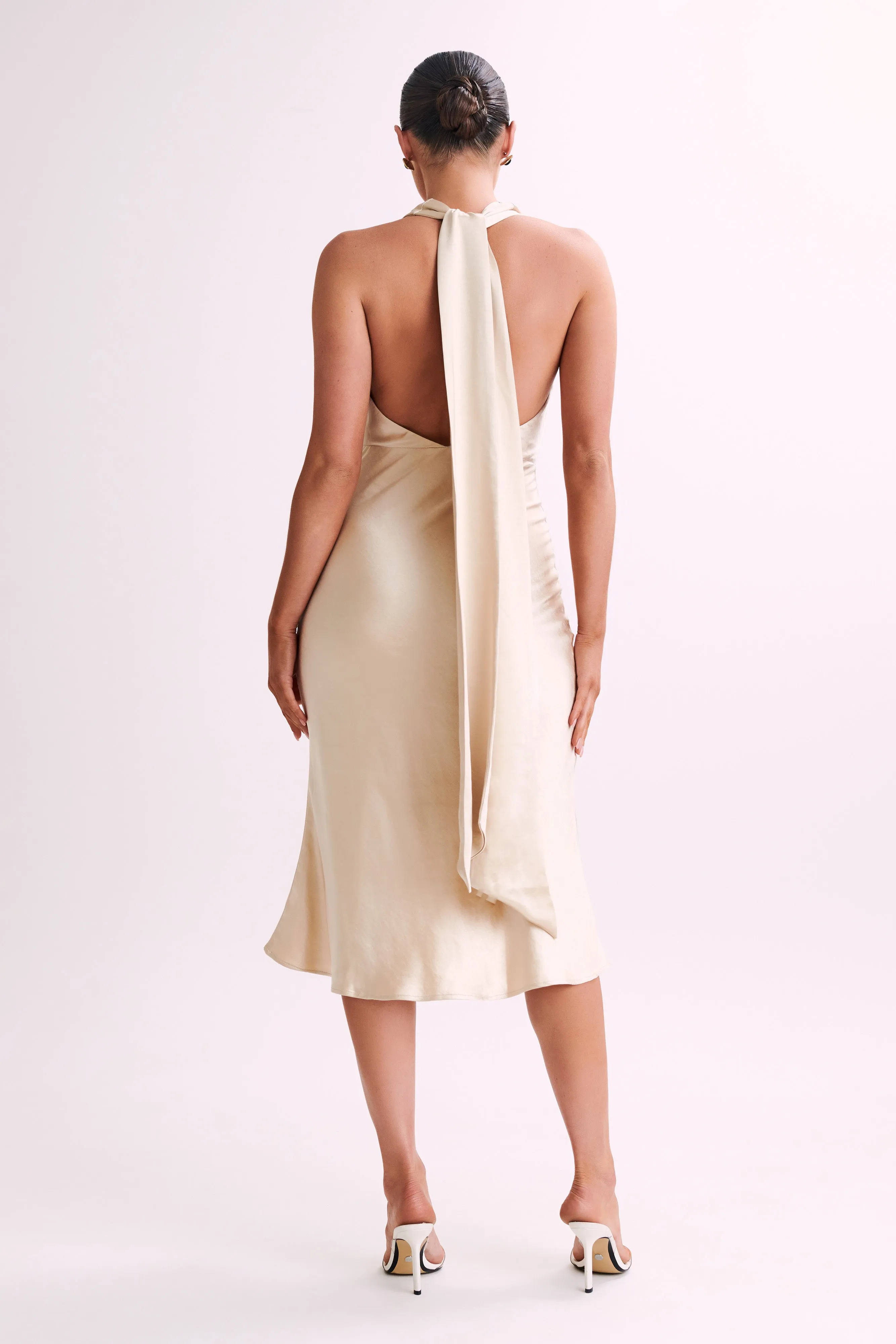 Terri Satin Cowl Midi Dress - Gold sold by Meshki product image thumbnail 2