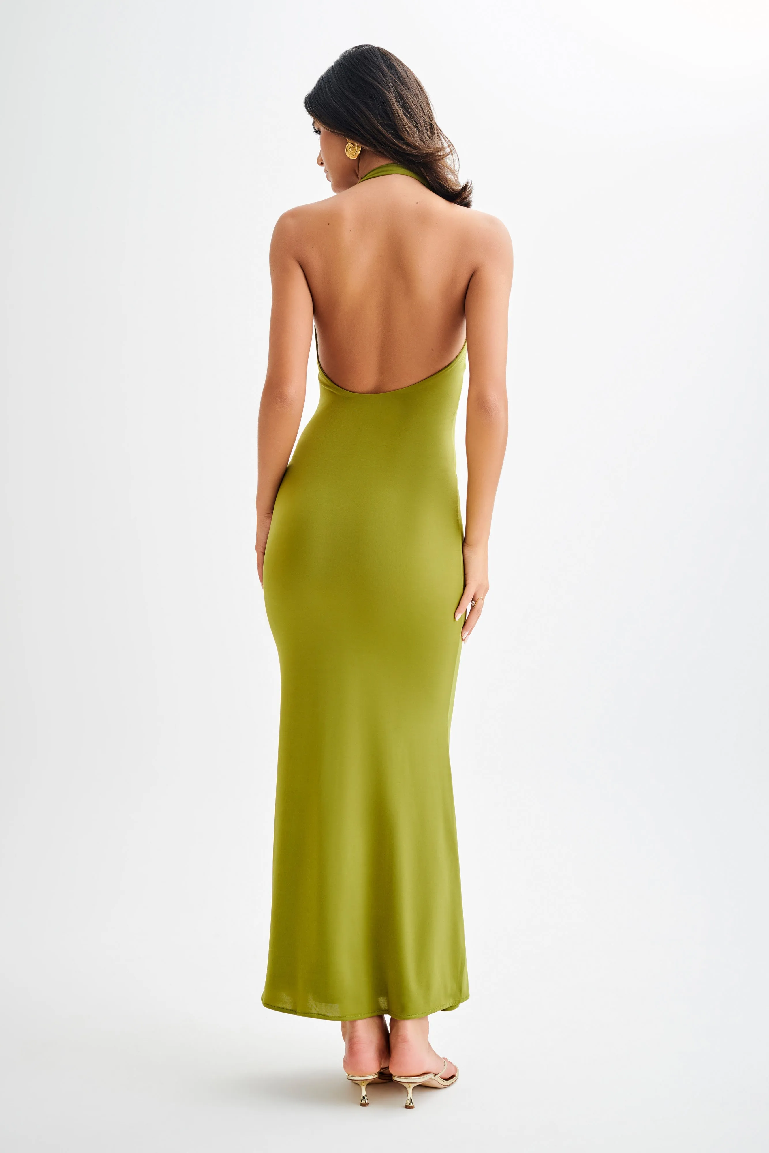 Marianne Asymmetrical Slinky Maxi Dress - Vintage Olive sold by Meshki product image thumbnail 2