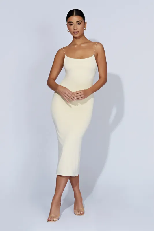 Lexia Scoop Low Neck Midi Dress - Cream sold by Meshki