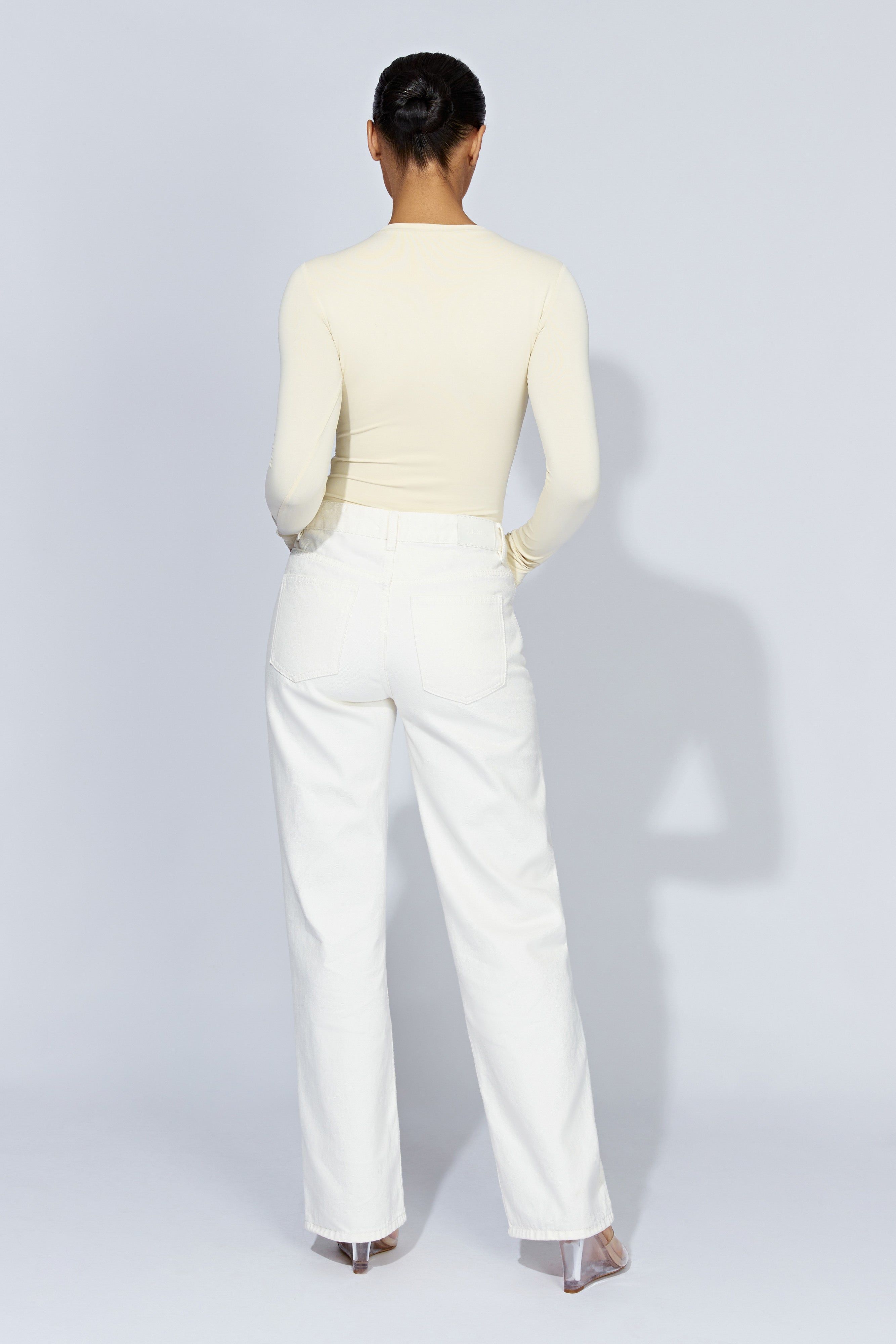Delilah Long Sleeve Crew Neck Bodysuit - Cream sold by Meshki product image thumbnail 7