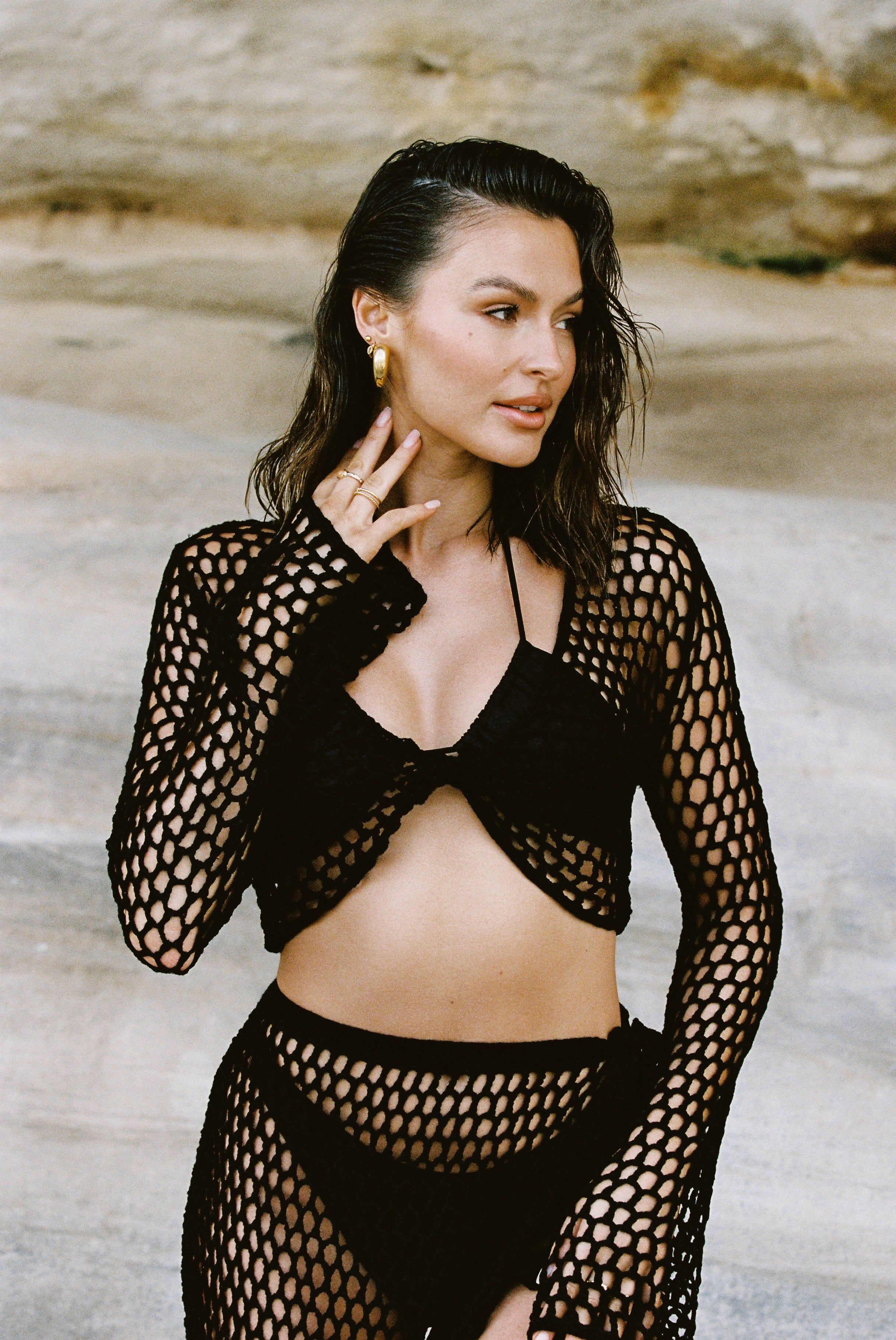 Hallie Twisted Cropped Crochet Top - Black sold by Meshki product image thumbnail 6