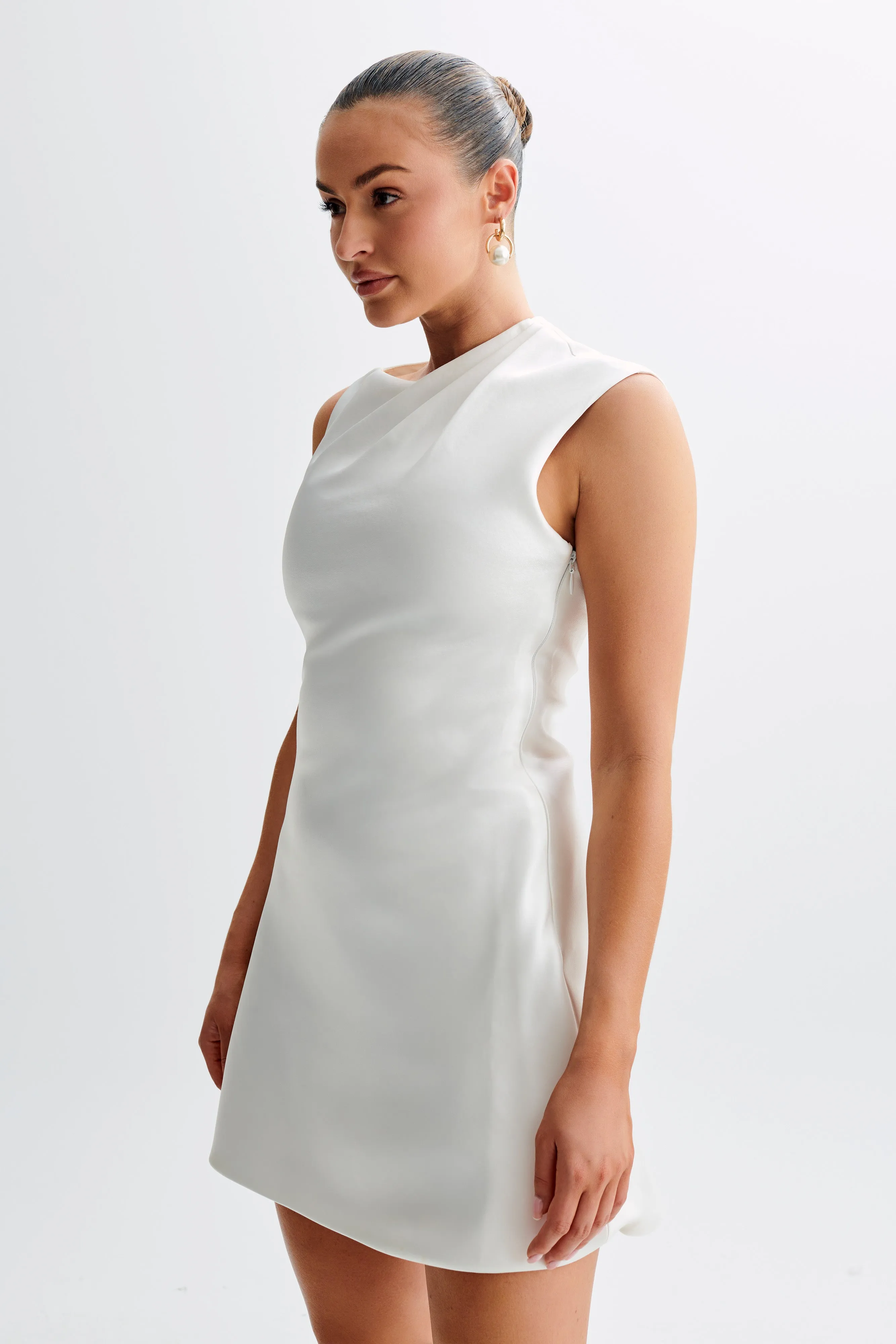 Granger Satin Structured Mini Dress - White sold by Meshki product image thumbnail 4