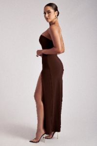 Rachel Maxi Split Front Dress - Chocolate sold by Meshki