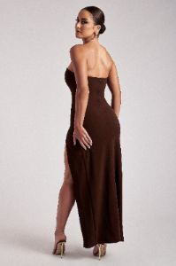 Rachel Maxi Split Front Dress - Chocolate sold by Meshki