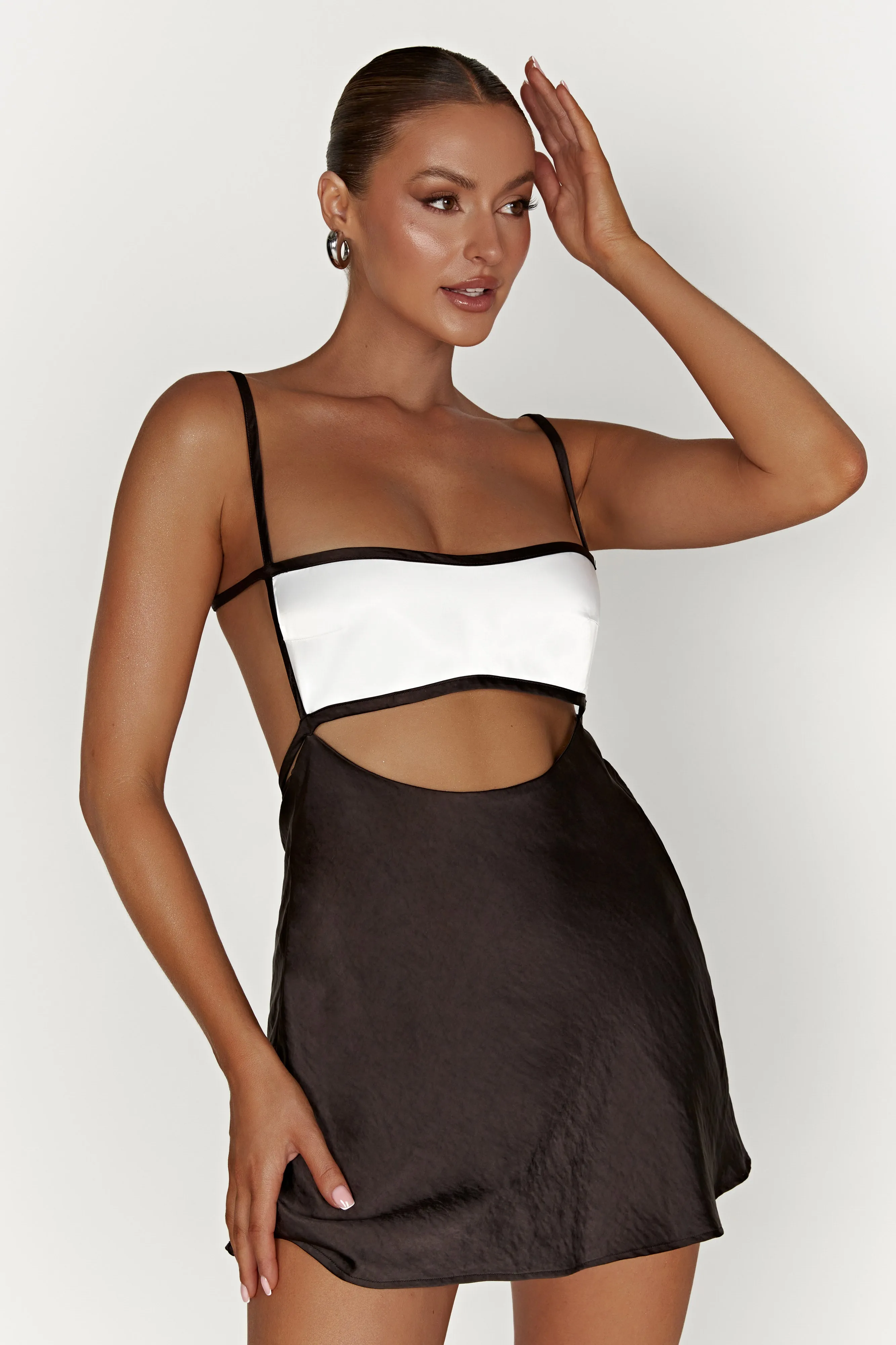 Veda Two Tone Mini Dress - Black sold by Meshki