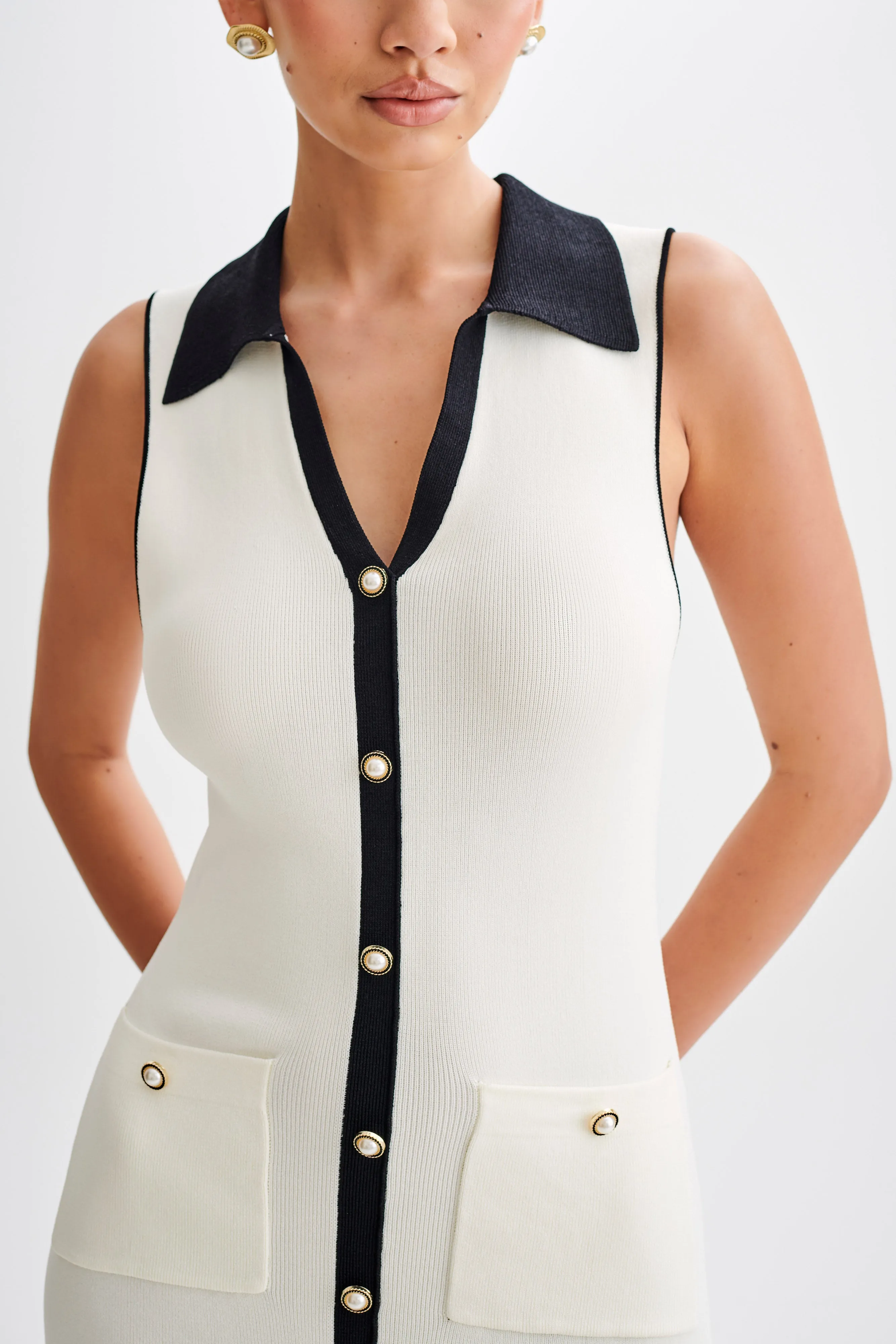 Veruka Collared Contrast Knit Mini Dress - Ivory sold by Meshki product image thumbnail 4