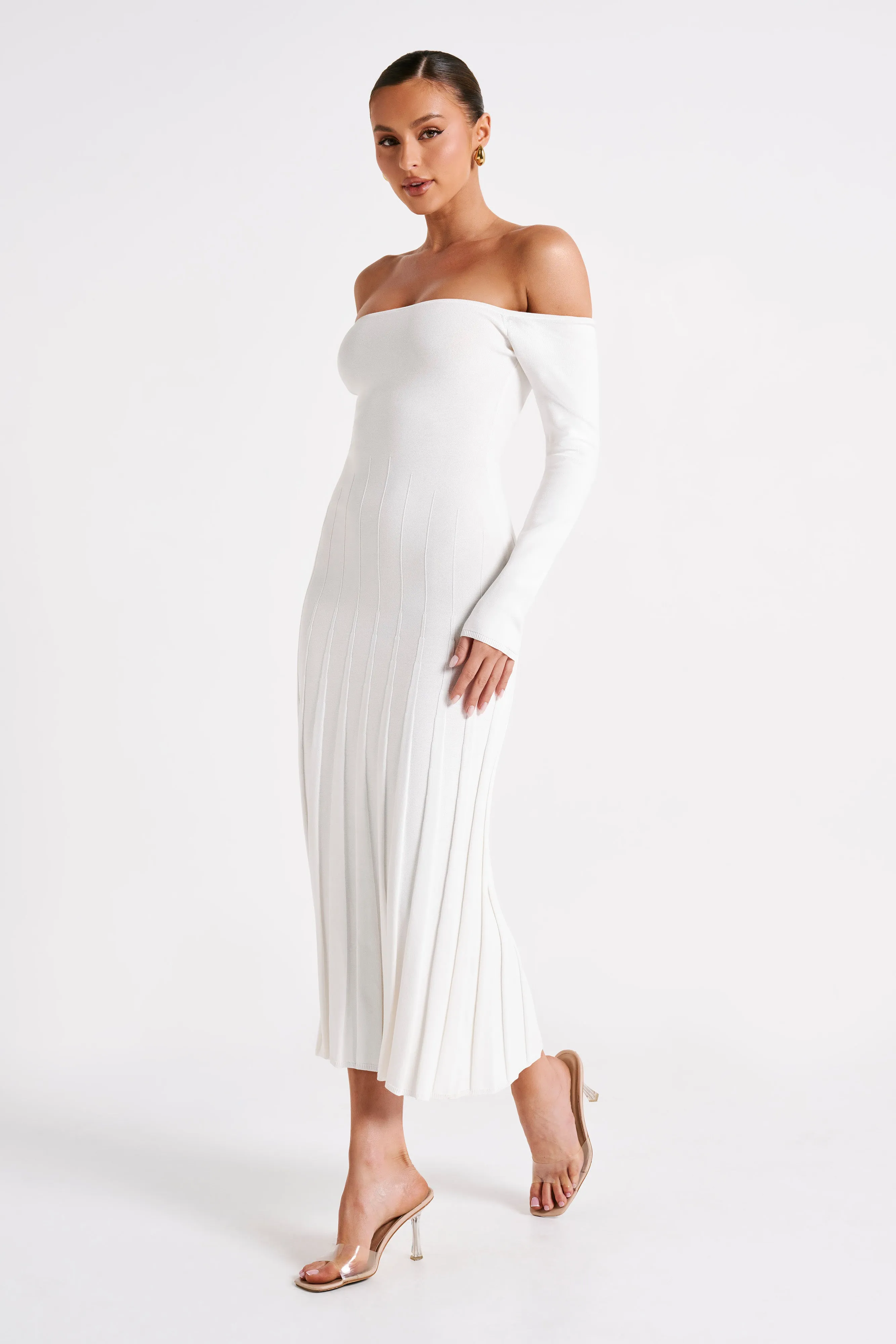 Emmeline Long Sleeve Rib Knit Midi Dress - White sold by Meshki product image thumbnail 5