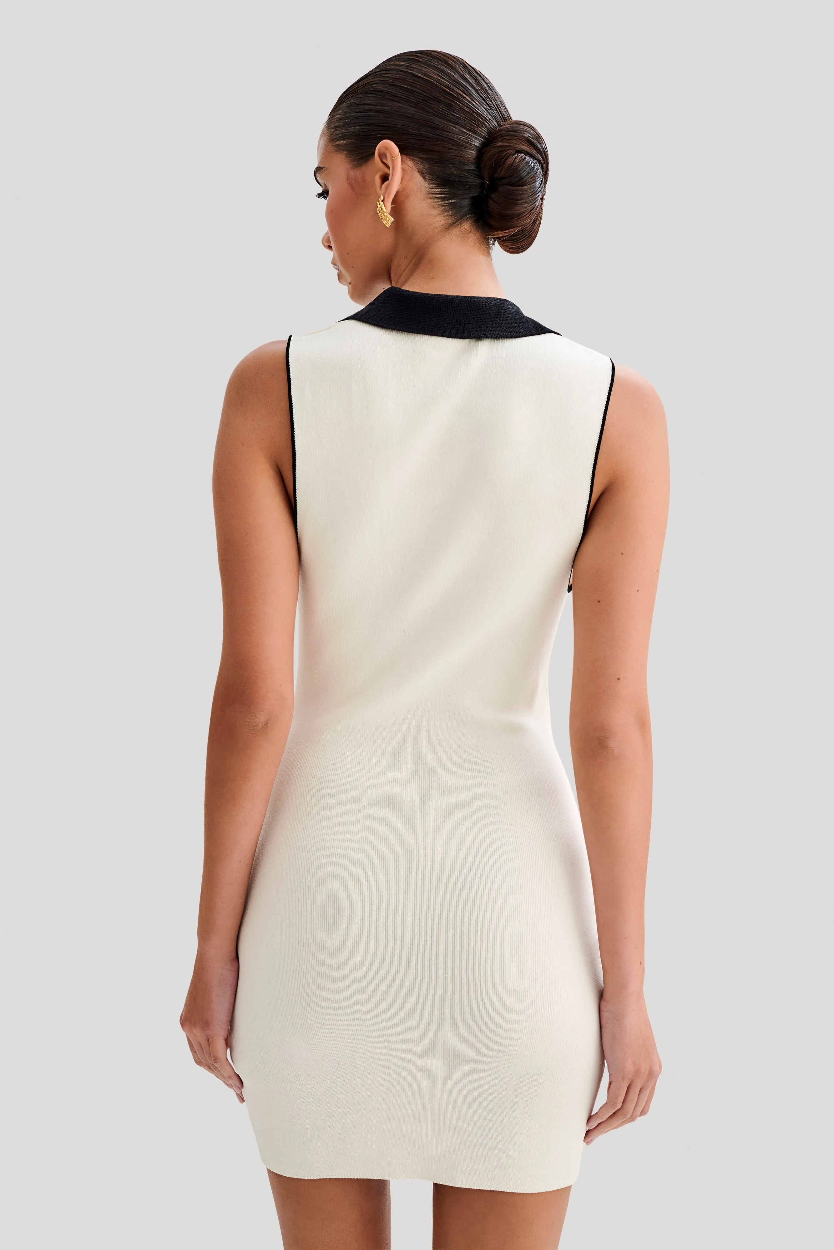 Veruka Collared Contrast Knit Mini Dress - Ivory sold by Meshki product image thumbnail 3