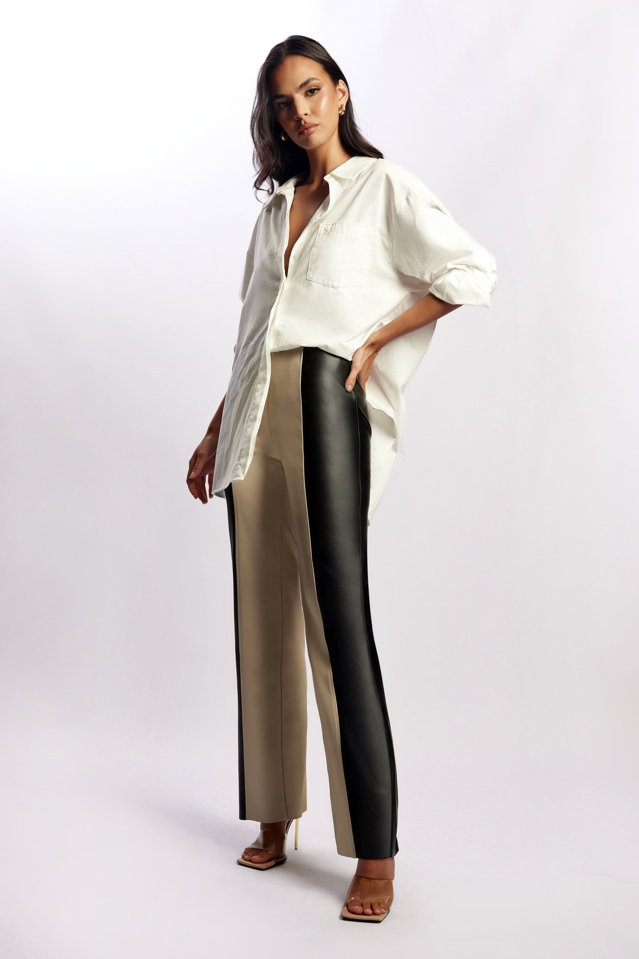 Marley Wide Leg Contrast Pu Pant - Black Two Tone sold by Meshki product image thumbnail 4