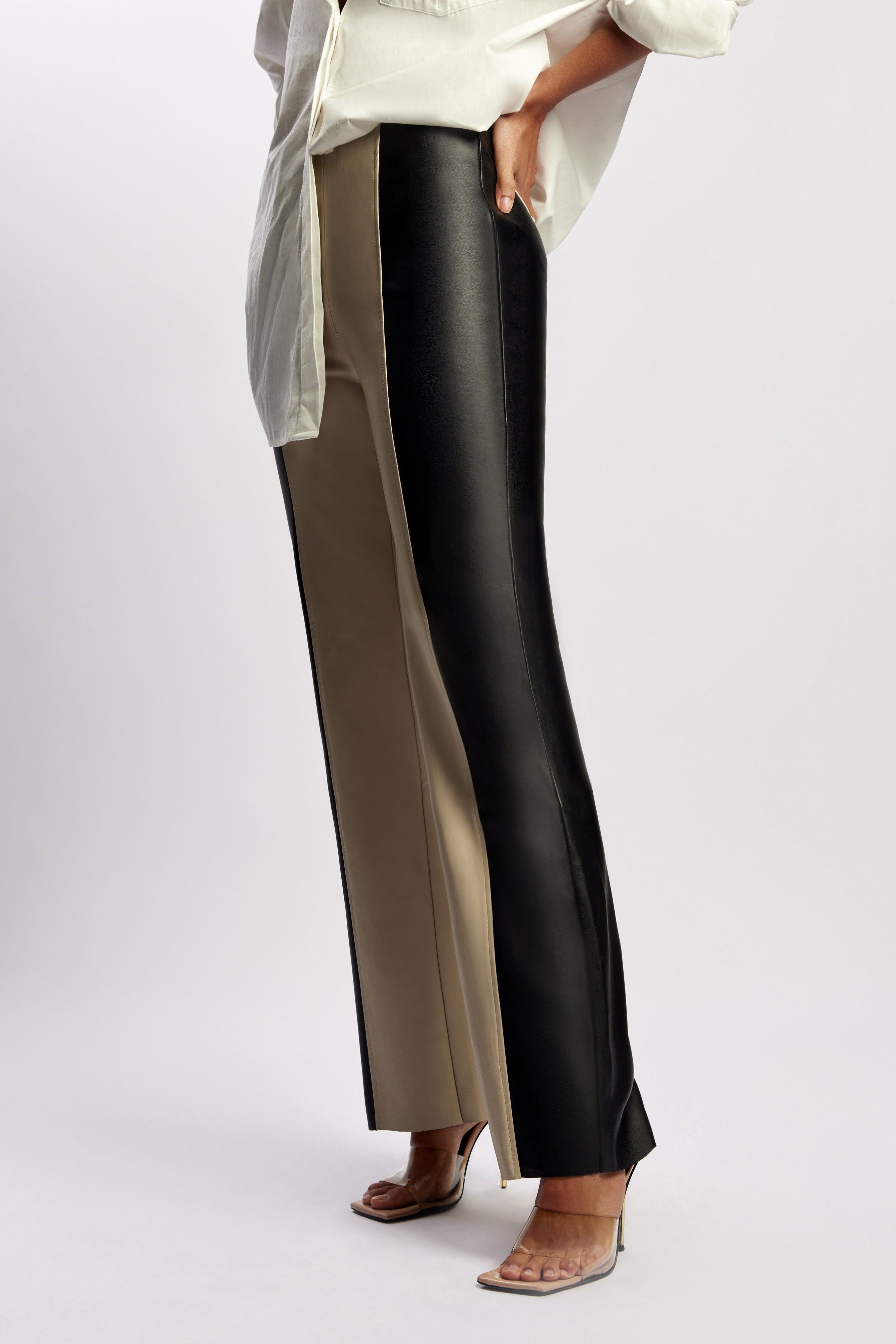 Marley Wide Leg Contrast Pu Pant - Black Two Tone sold by Meshki product image thumbnail 3