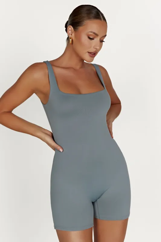 Cecily Recycled Nylon Playsuit - Charcoal sold by Meshki