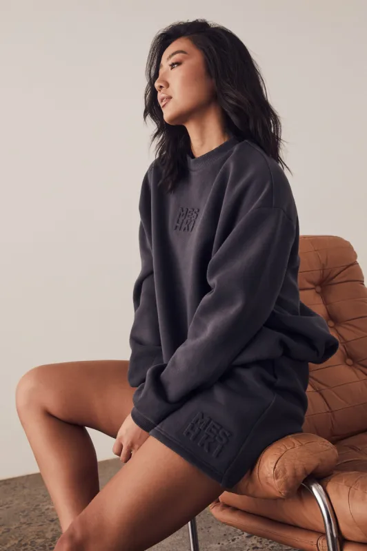 Sutton Embossed Fleeceback Crewneck - Charcoal sold by Meshki