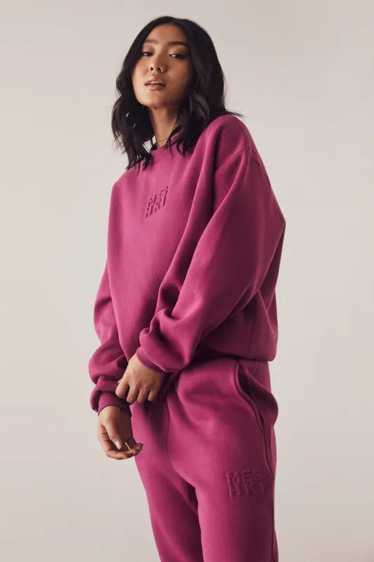 Sutton Embossed Fleeceback Crewneck - Violet sold by Meshki