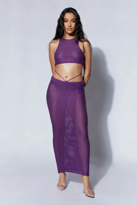 Raquel Crochet Maxi Skirt - Grape sold by Meshki