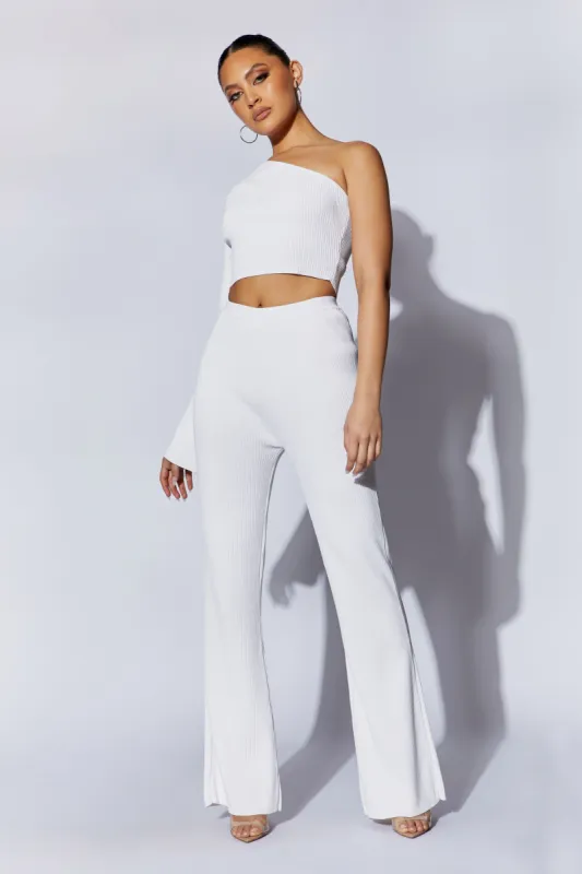 Rue Knit Flared Pants - White sold by Meshki