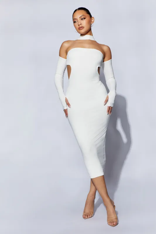 Demie Neckband Midi Dress With Fingerless Gloves - White sold by Meshki